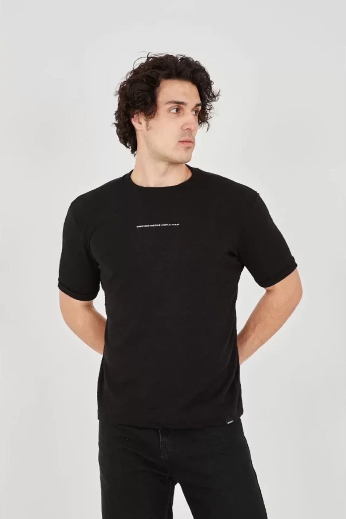 ARUZ MODA Unisex Jakar Kumaş Slim Fit T-Shirt - Siyah