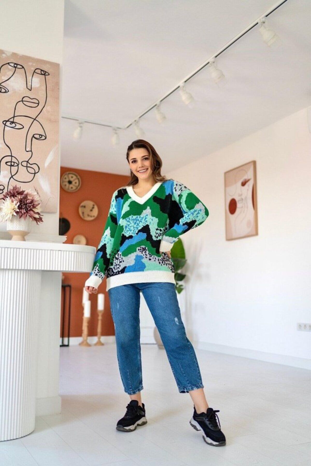 ARUZ MODA Yeşil Renkli Kazak