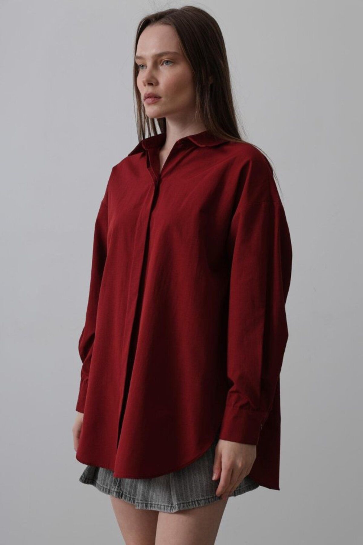 ARUZ MODA Uzun Kol Gömlek - Bordo