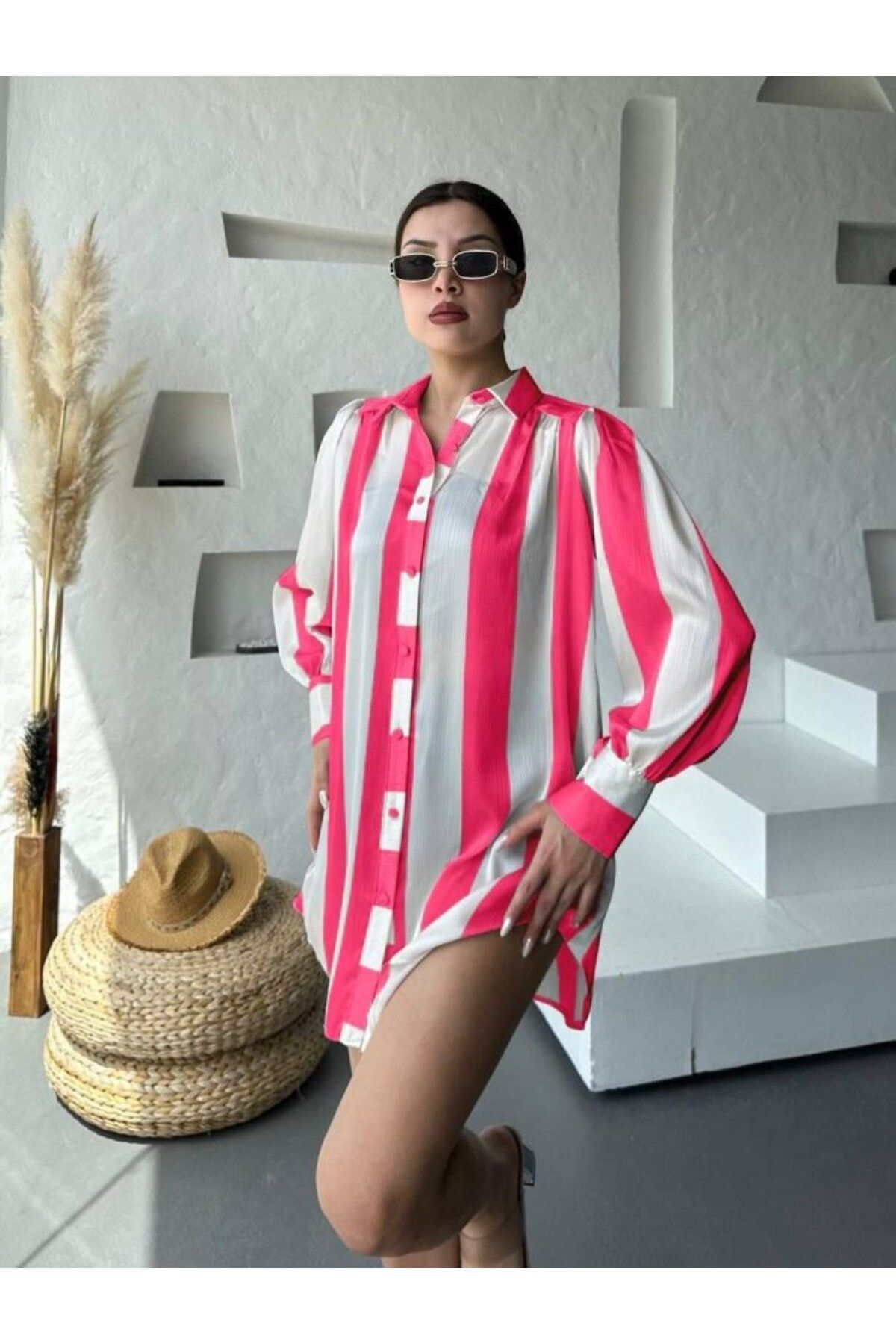 ARUZ MODA Kalın Çizgi Tasarımlı Gömlek