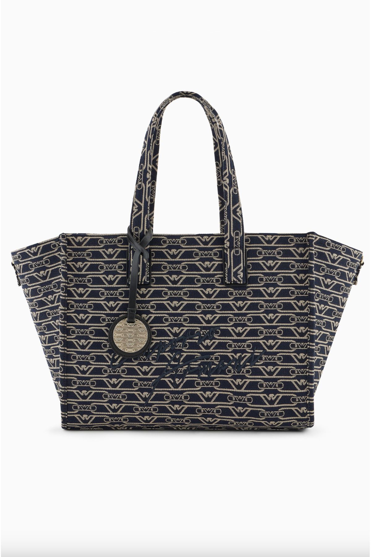 Emporio Armani Medium Shopper Bag in Jacquard Canvas with All-over Monogram