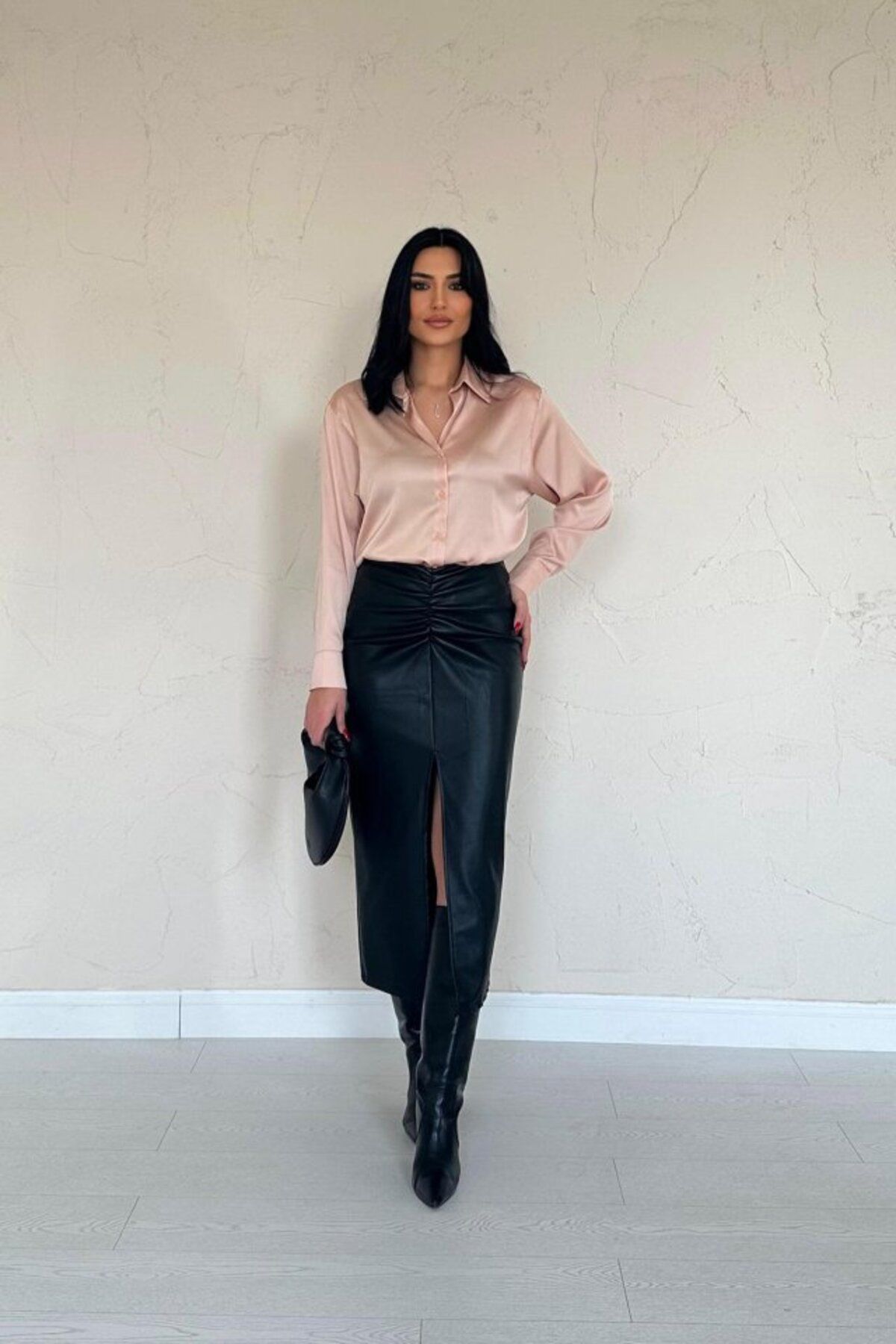 ARUZ MODA Bej Saten Gömlek