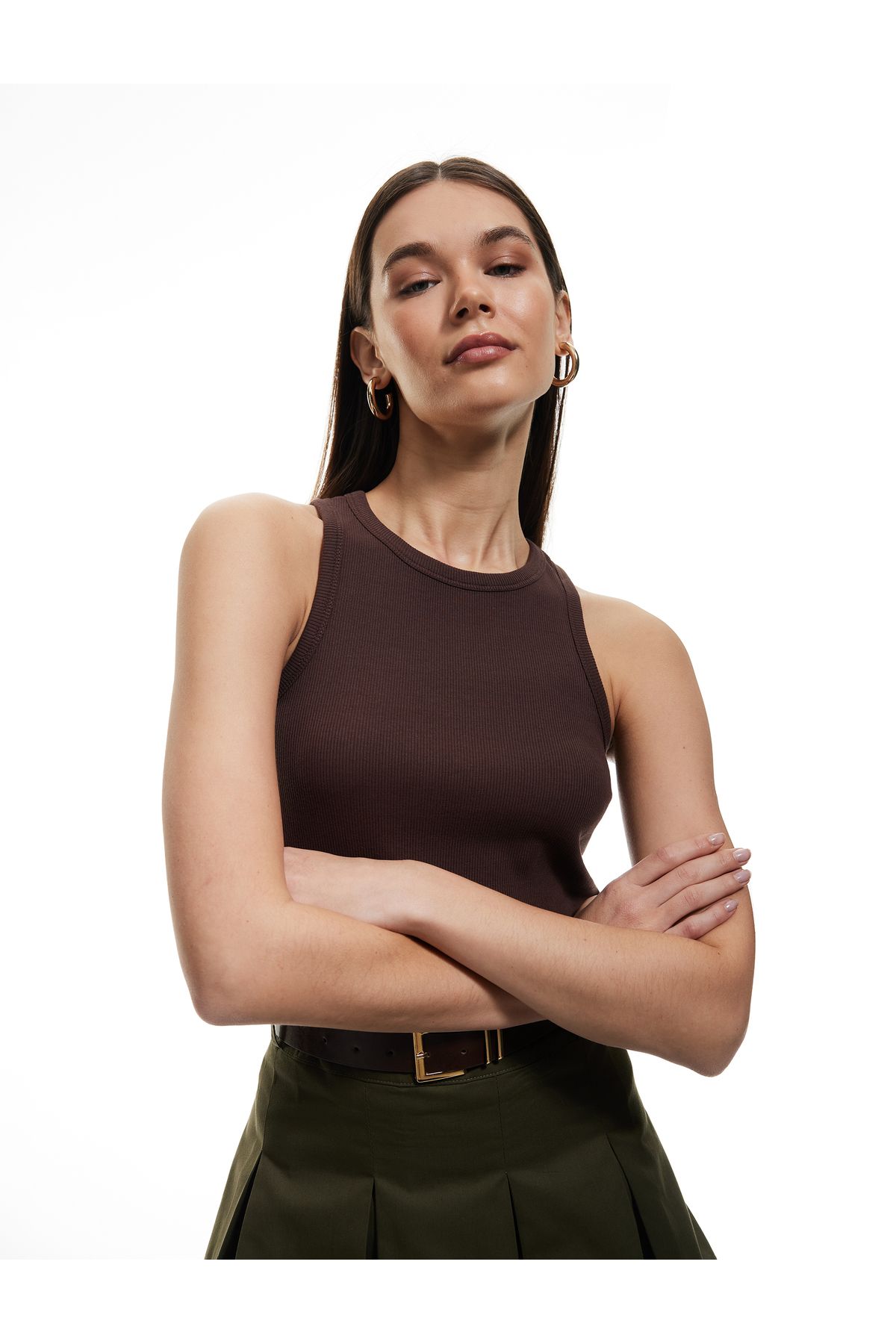 Koton Yeni Sezon Pamuklu Kolsuz Halter Yaka Basic Fitilli Atlet