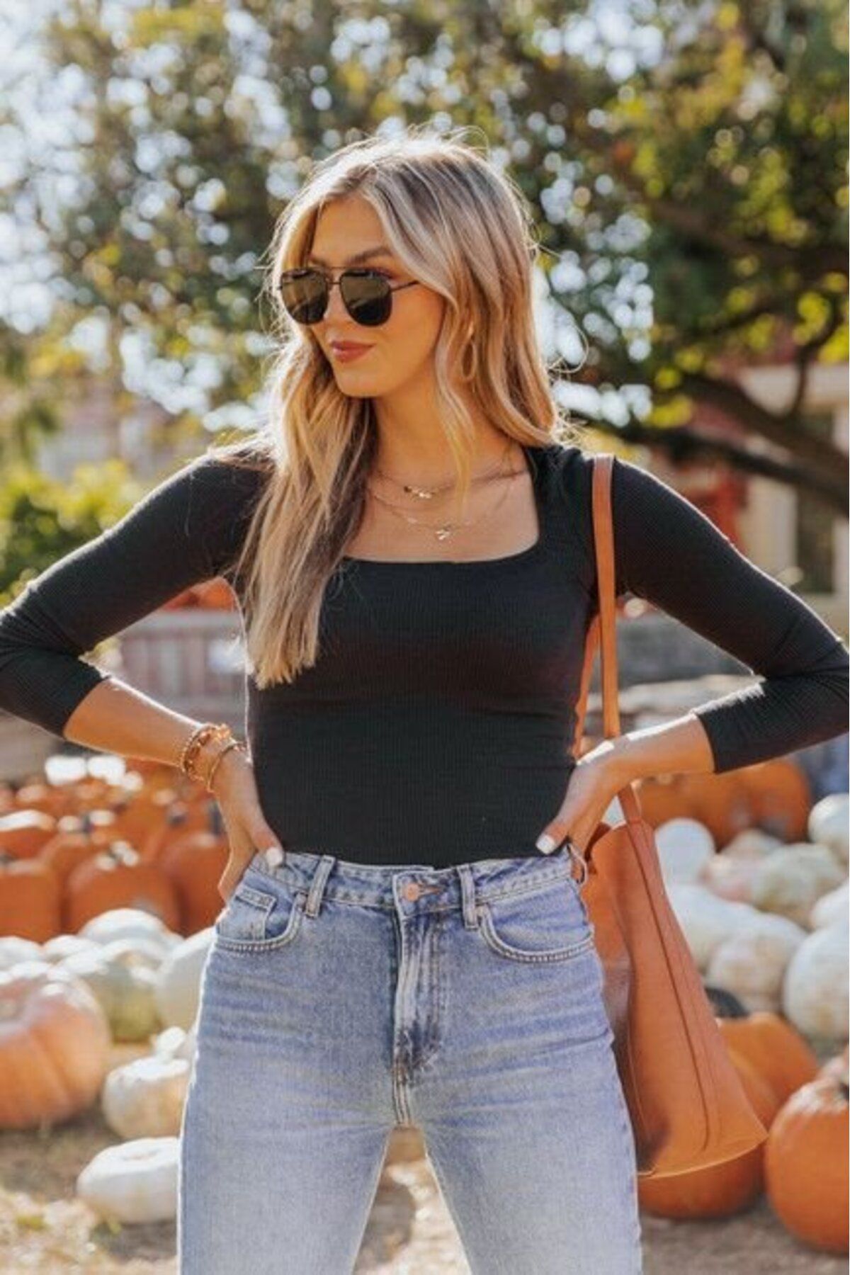 ARUZ MODA Kadın Uzun Kollu Kare Yaka Kaşkorse Bluz