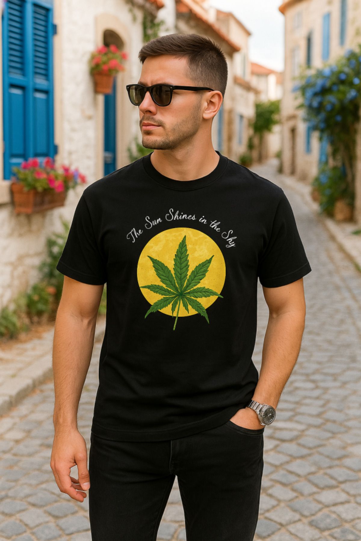 ARUZ MODA Ön Ve Arka Baskılı Oversize Bisiklet Yaka T-shirt- Siyah