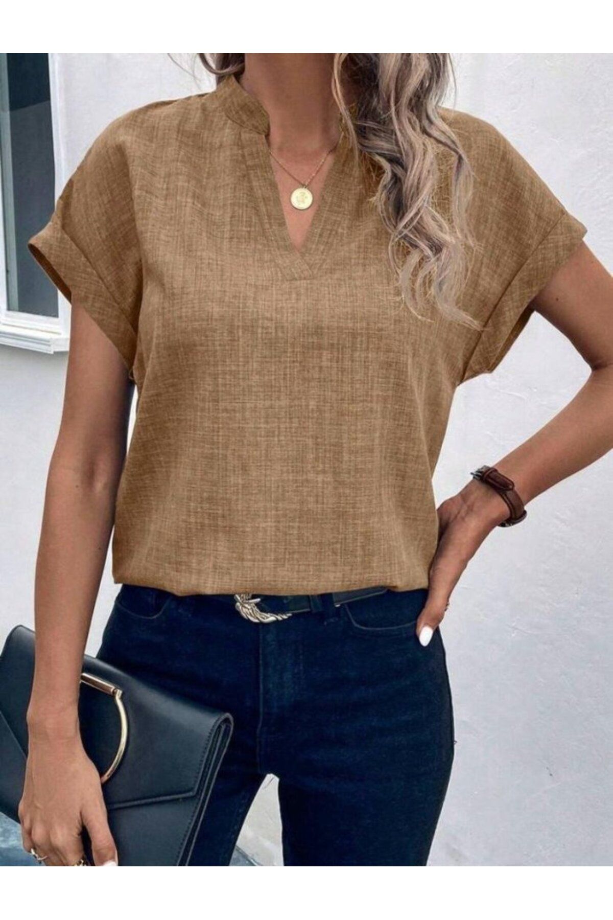 ARUZ MODA Kadın Kısa Kollu Hakim Yaka Sofya Bluz