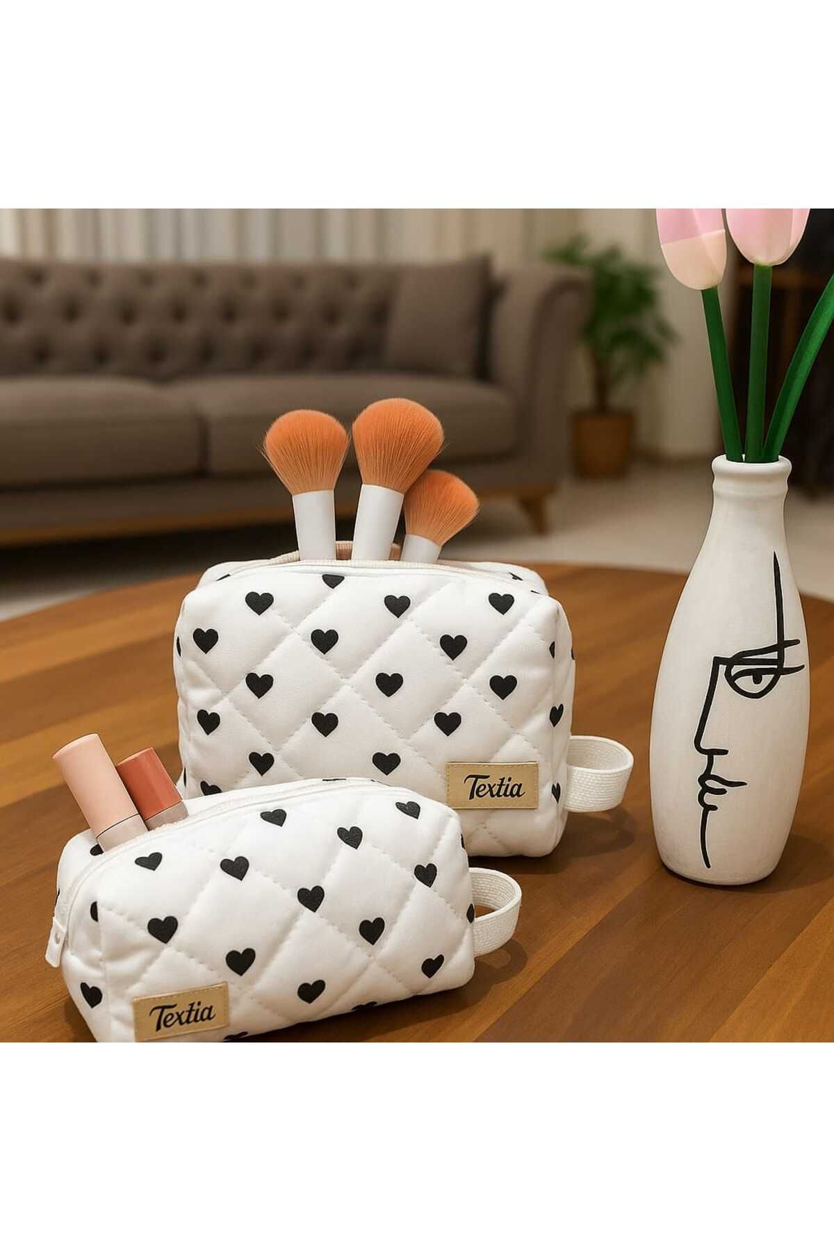 Textia Home 2'li Makyaj Çantası Seti – Renkli ve Kullanışlı Tasarım