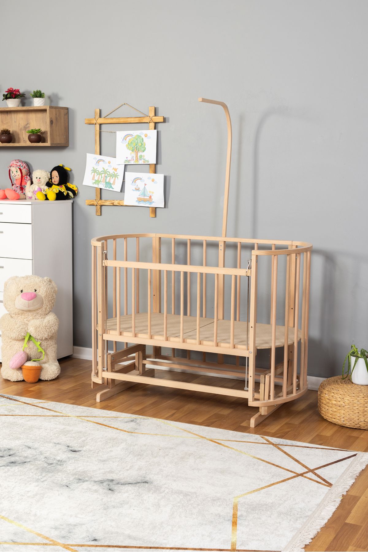 Carino Wins Ahşap Beşik Anne Yanı Yeni Doğan Papatya Organik Bebek Beşiği UYKU SETSİZ