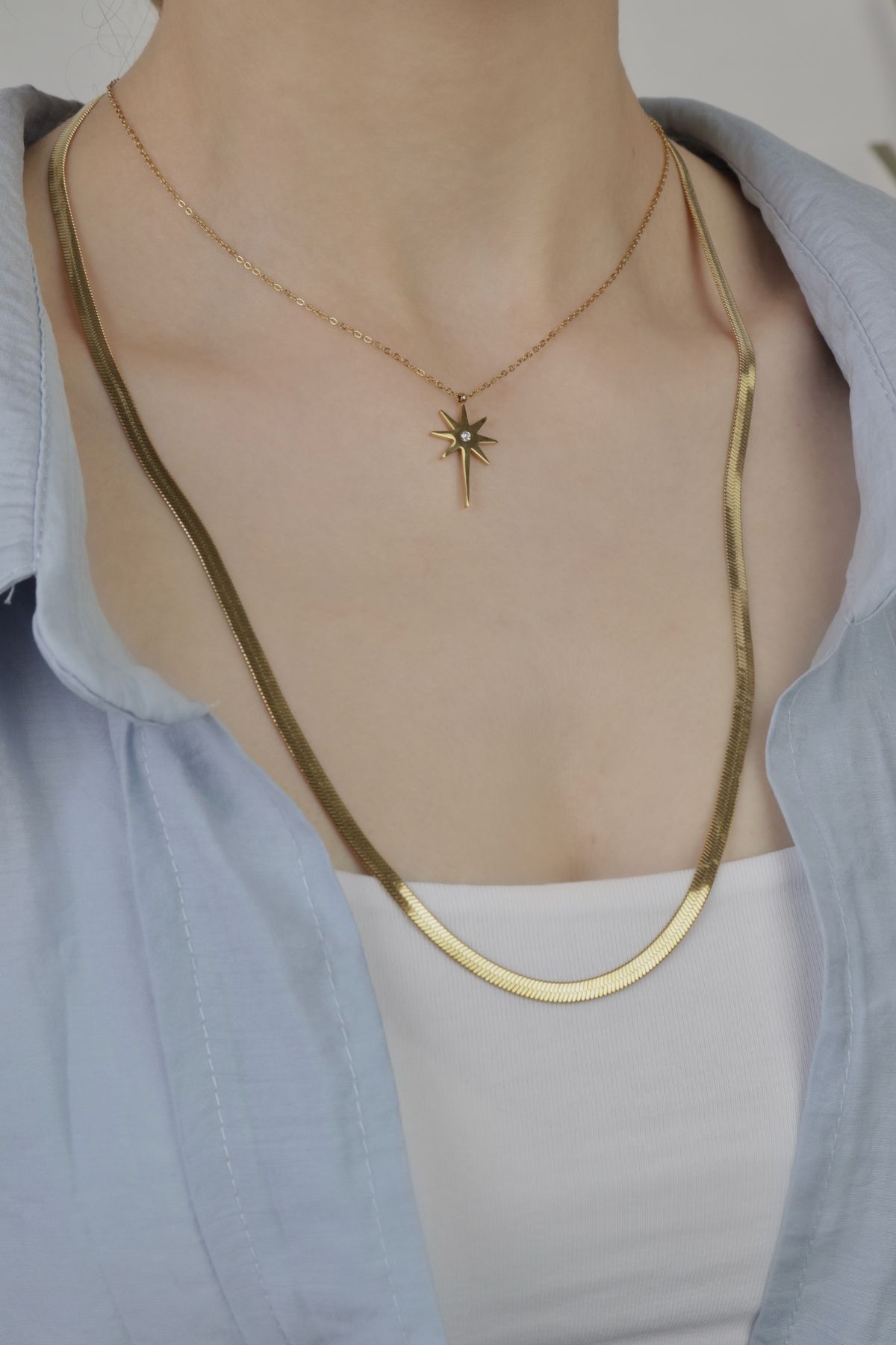 Home Sihra Accessories kalın İtalyan çelik zincir kolye gold renk 60 cm