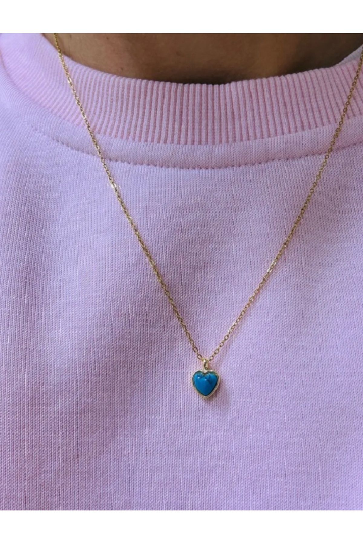 Esra Yılmaz Collection Çelik Minimal Mavi Taş Kalp Kolye