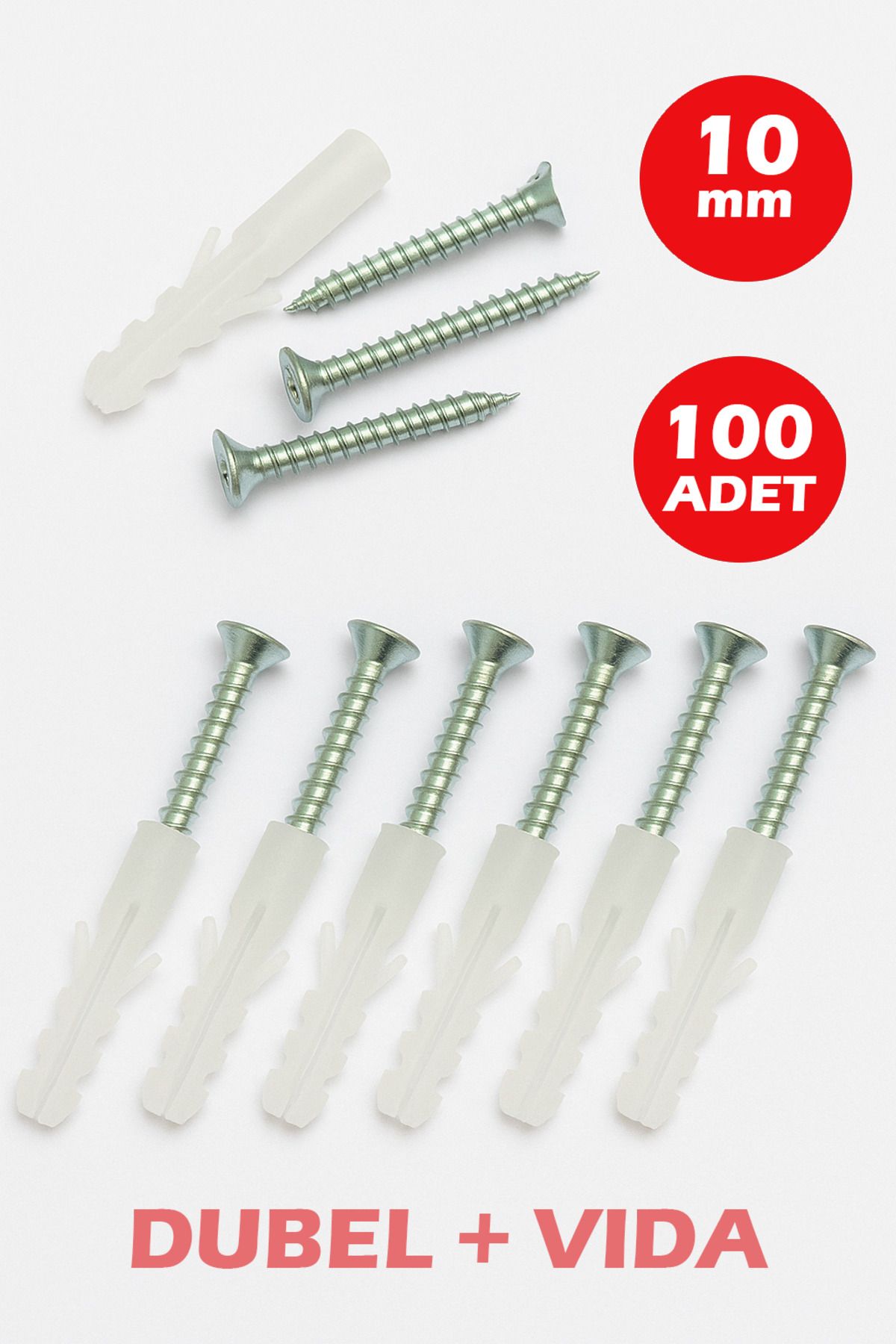 Şenzen 10mm Plastik Dübel + Vida Seti 100 Adet