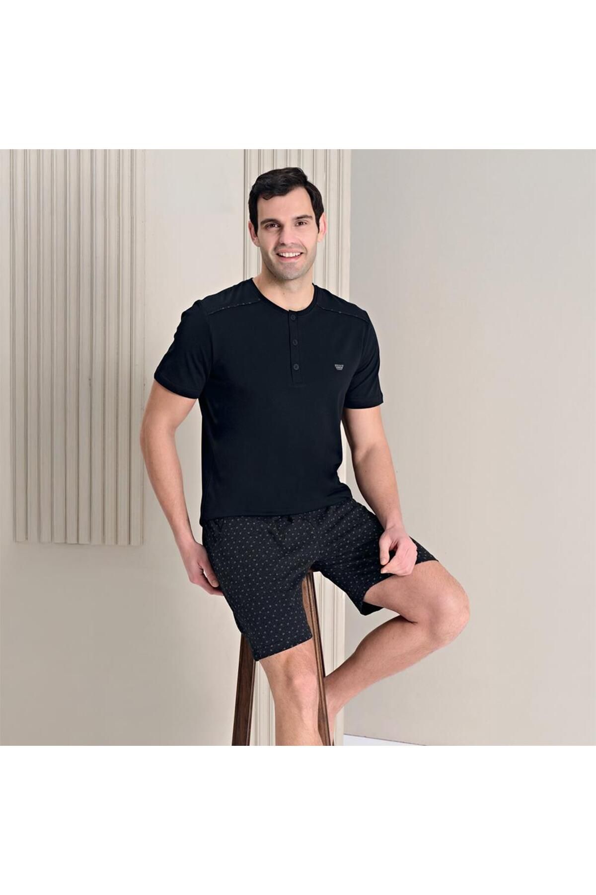 Over Sleep by Poleren Over Sleep 1793 Erkek Yazlık Şortlu Kısa Kol Pijama Takım