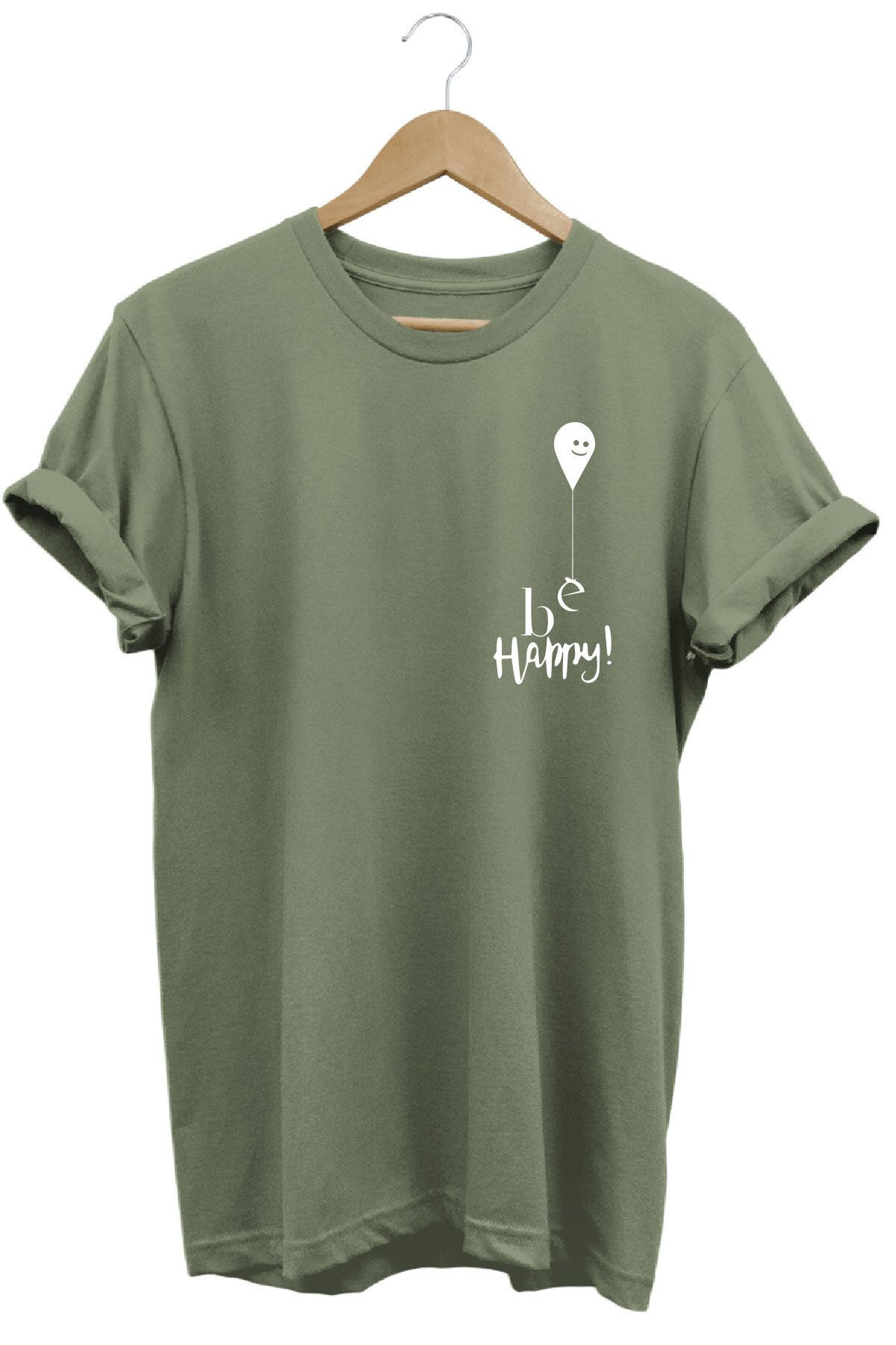 onsrawear Be Happy Unisex Yüksek Kaliteli Baskı %100 Pamuk Basic T-shirt