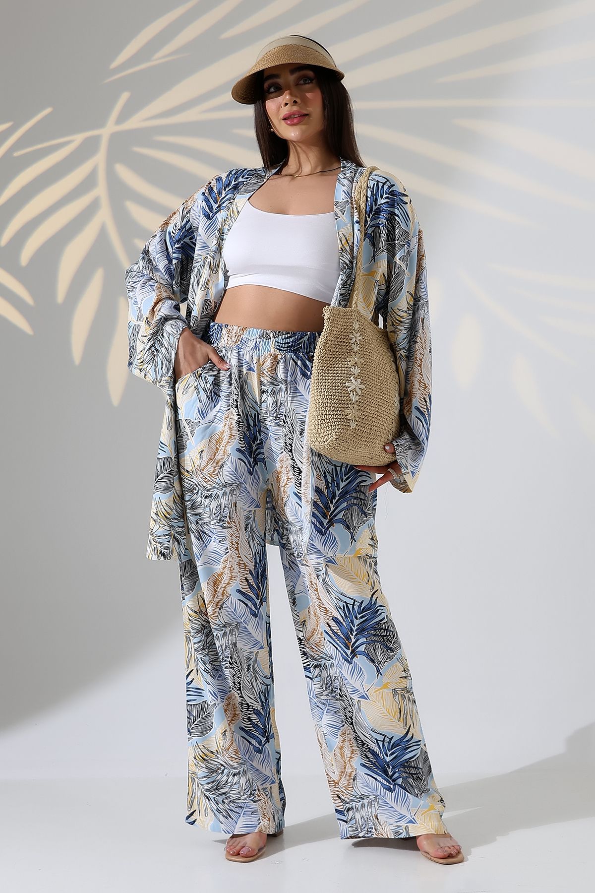 forte bella Desenli Maxi Boy Alt-Üst Kimono Takım
