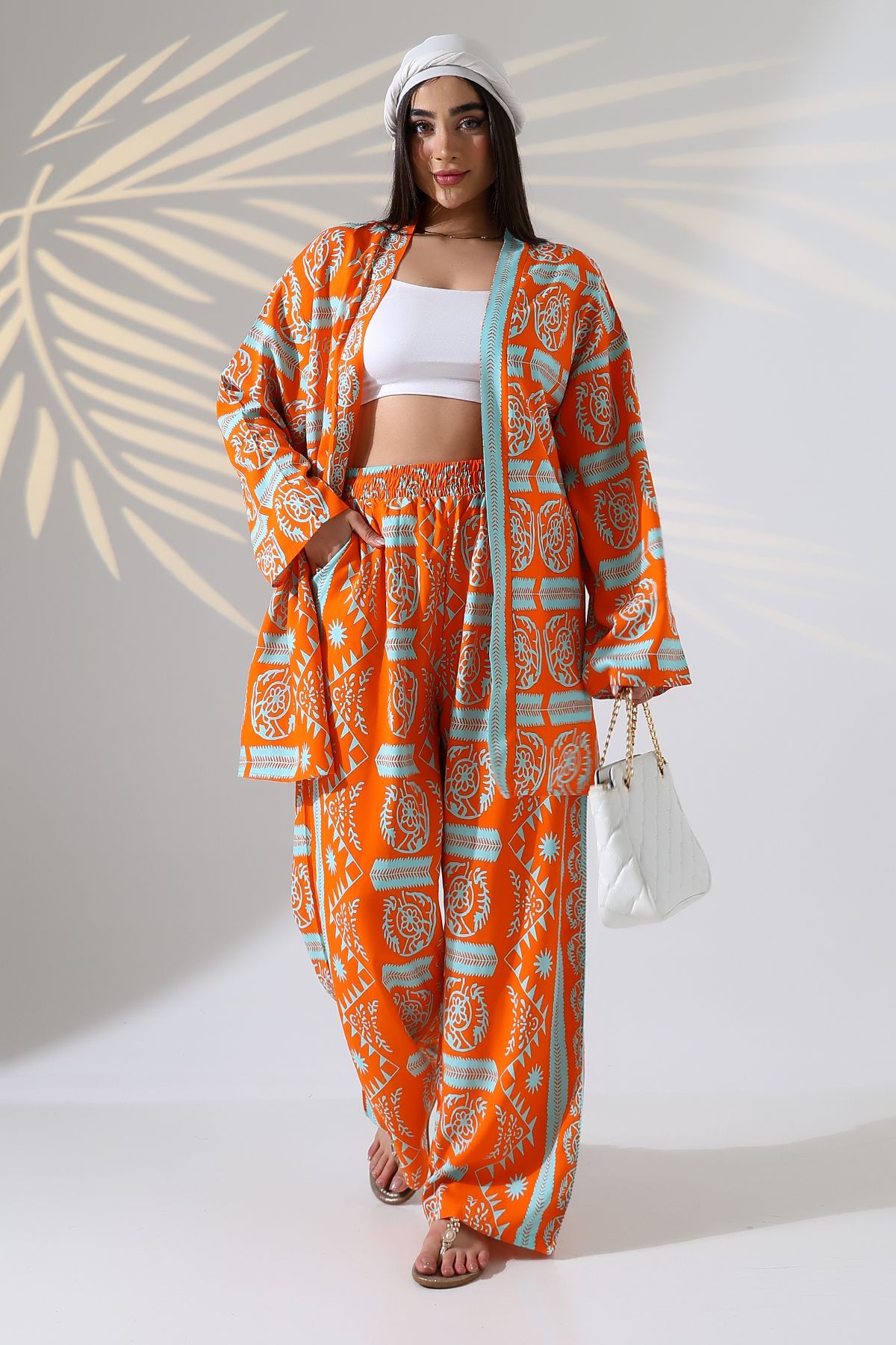 forte bella Desenli Maxi Boy Alt-Üst Kimono Takım