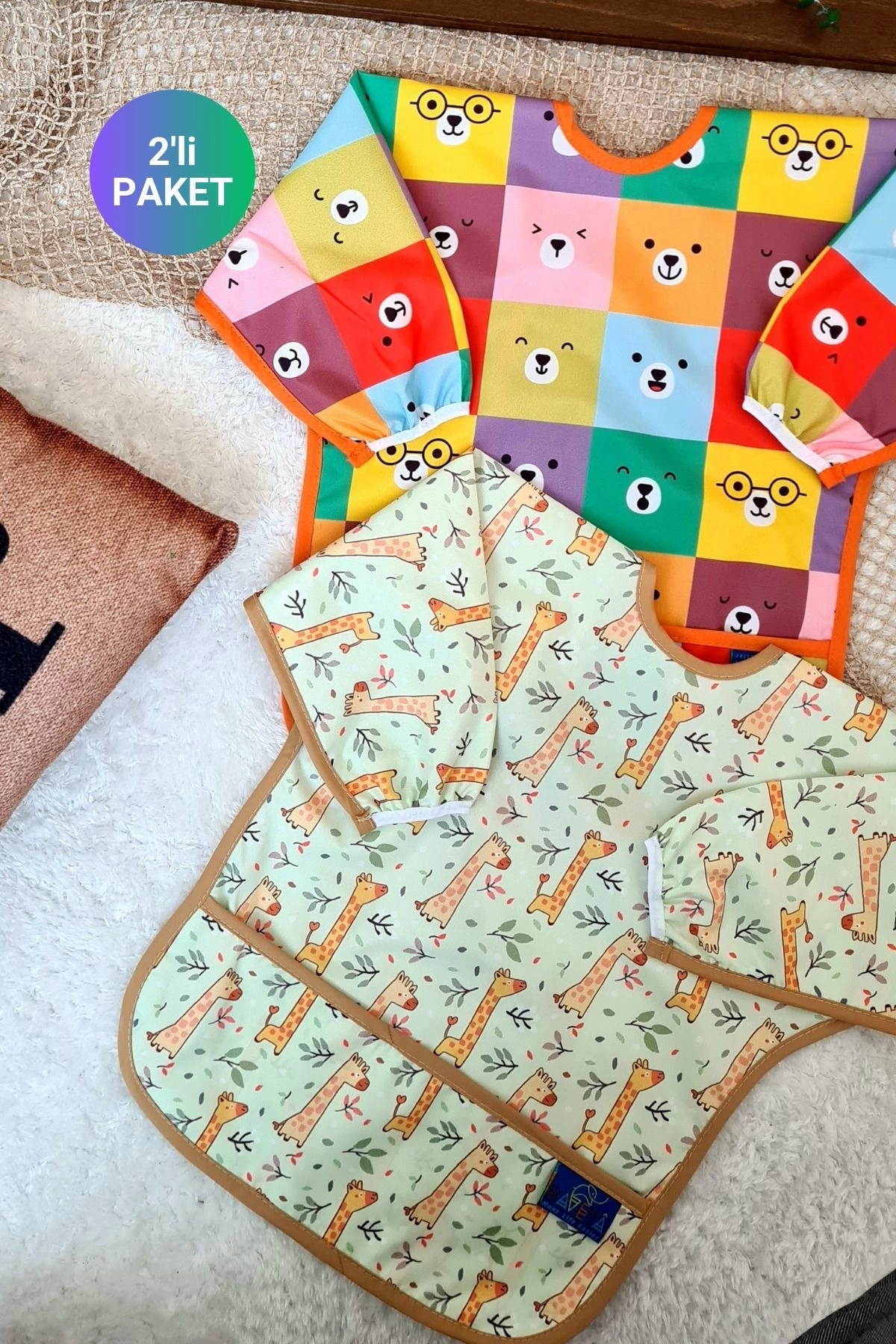 Babydonat COLOUR ve FOREST Desenli 2'li Paket Sıvı Geçirmez Unisex Aktivite ve Mama Önlüğü 6-24 Ay fotoğrafı 2 (önizleme)