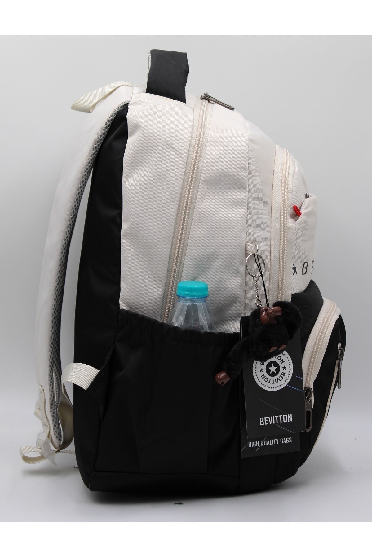 Bevitton-Bvt-34400 Water Resistant Fabric School Bag Unisex Beige-Black Daily School Backpack 5