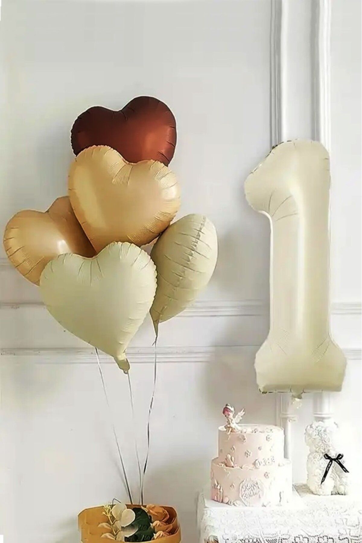 BeySüS 1 Yaş Retro Doğum Günü Balon Seti 5 Adet Kalp Balon