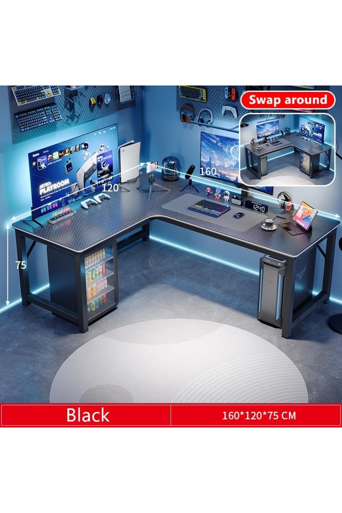 VINNYSEN-L-Shaped Desk Computer Corner Desk with Shelf, L Shaped Home Office Table, Large Gaming Table 2