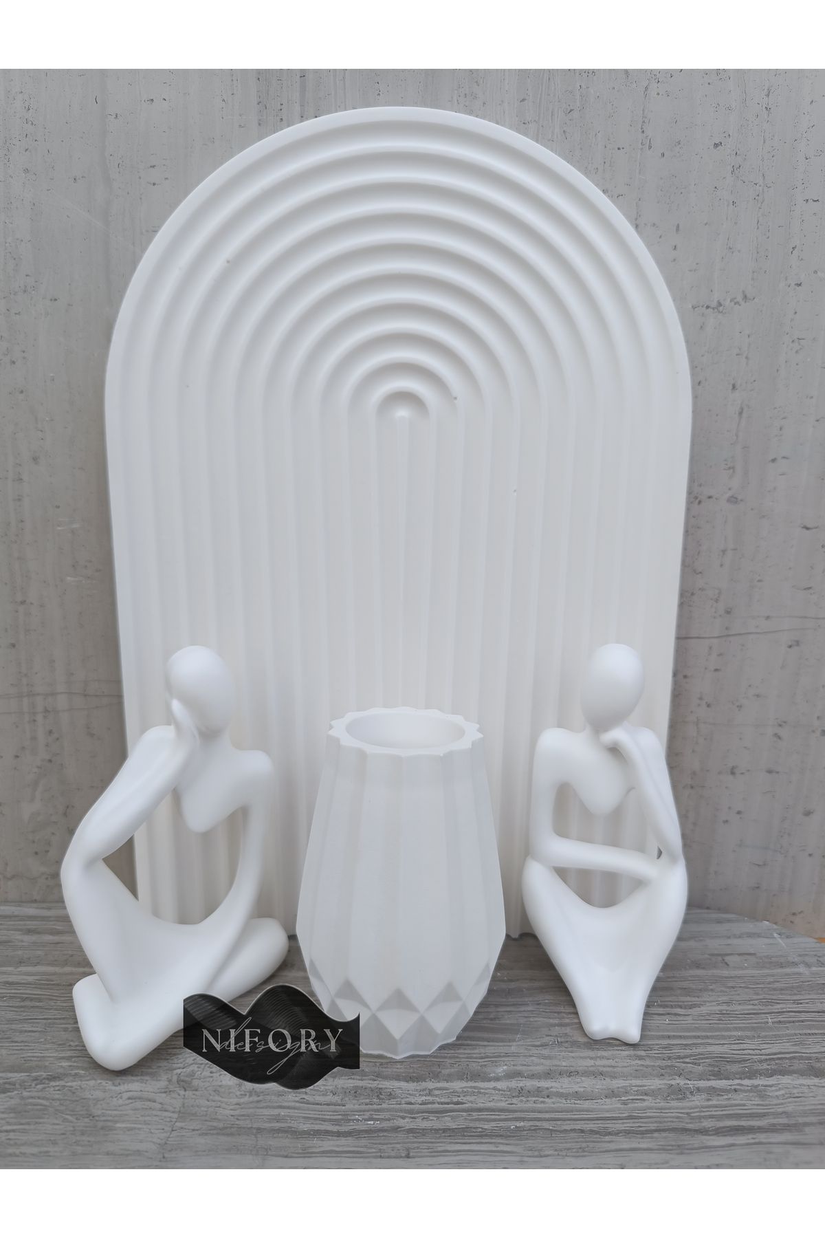 Nifory 520-N0167 Dekoratif Beton Sunum Aksesuar Set Beton Biblo Organizer Takımı Çok Amaçlı Dekoratif Set
