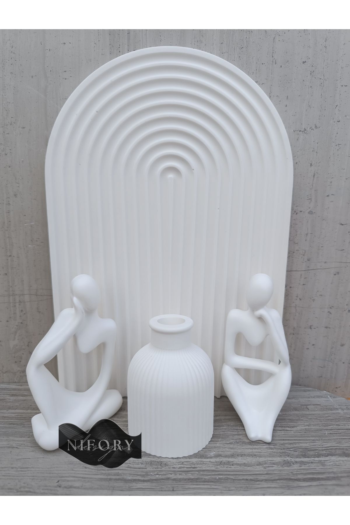 Nifory 520-N0164 Dekoratif Beton Sunum Aksesuar Set Beton Biblo Organizer Takımı Çok Amaçlı Dekoratif Set