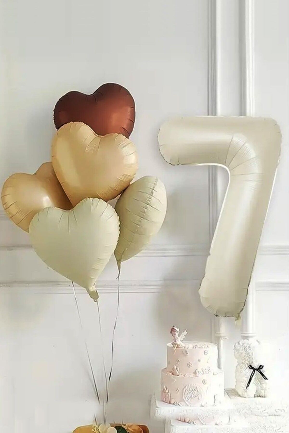 BeySüS 7 Yaş Retro Doğum Günü Balon Seti 5 Adet Kalp Balon
