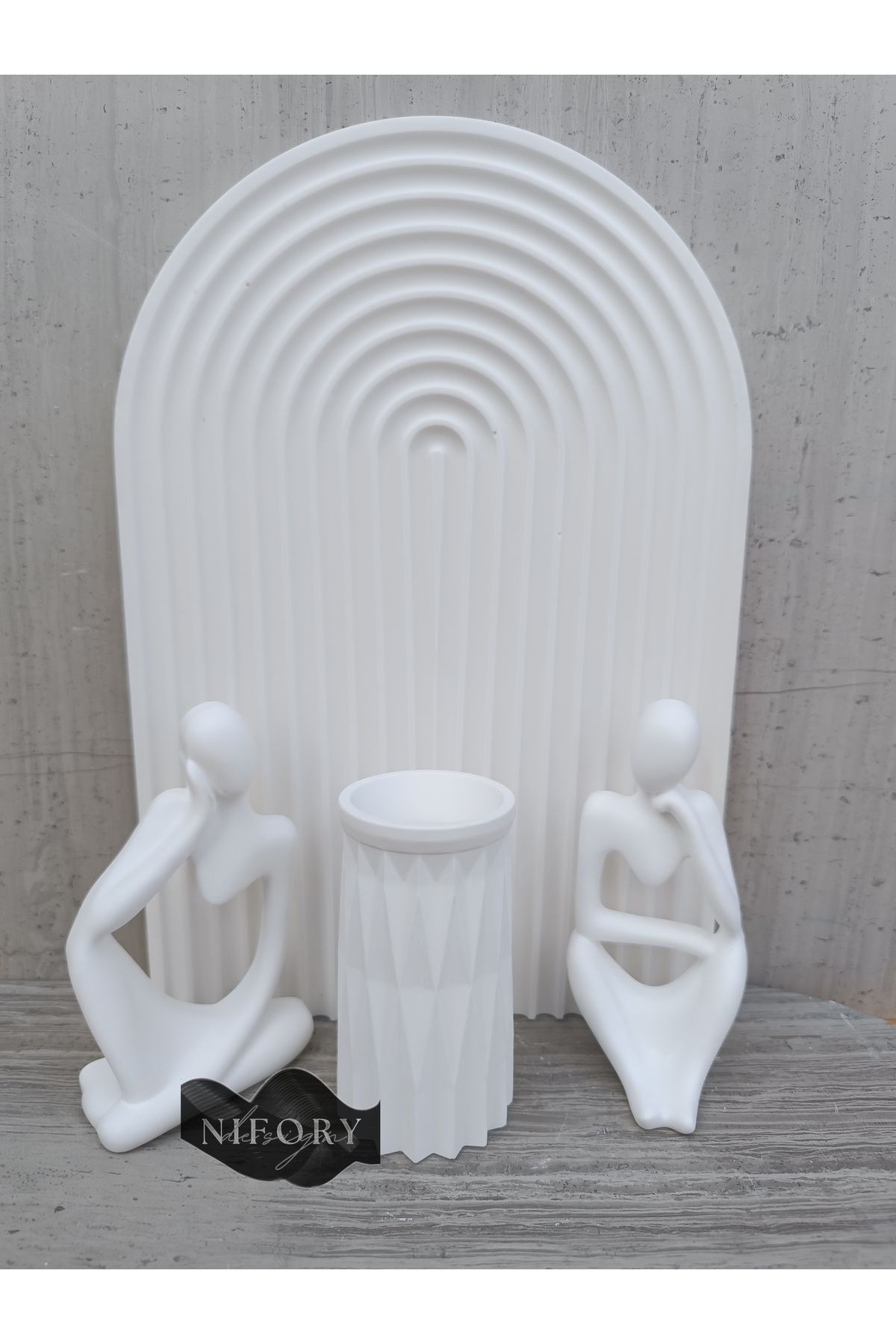 Nifory 520-N0165 Dekoratif Beton Sunum Aksesuar Set Beton Biblo Organizer Takımı Çok Amaçlı Dekoratif Set