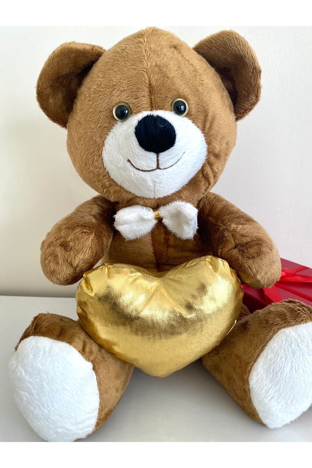 ayıcık Altın Kalpli Pembe Peluş Ayıcık – 40 cm Aşk Dolu Hediye Oyuncağı