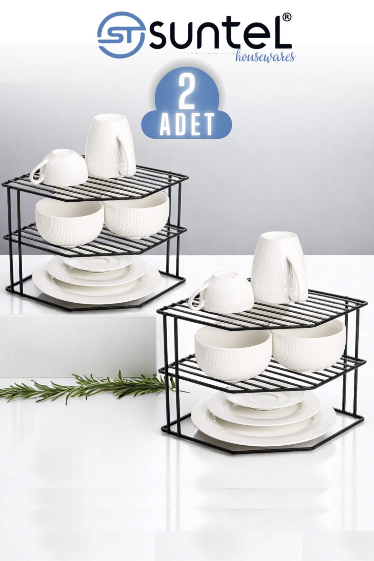 Suntel 3 Katlı Metal Raf – Mutfak ve Dolap İçi Düzenleyici Organizer 2 ADET