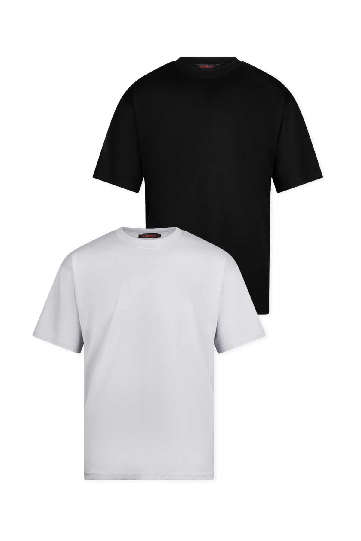 WERRONİ 2'li Massimo Kalın Tok Basic T-Shirt - Gri - Siyah