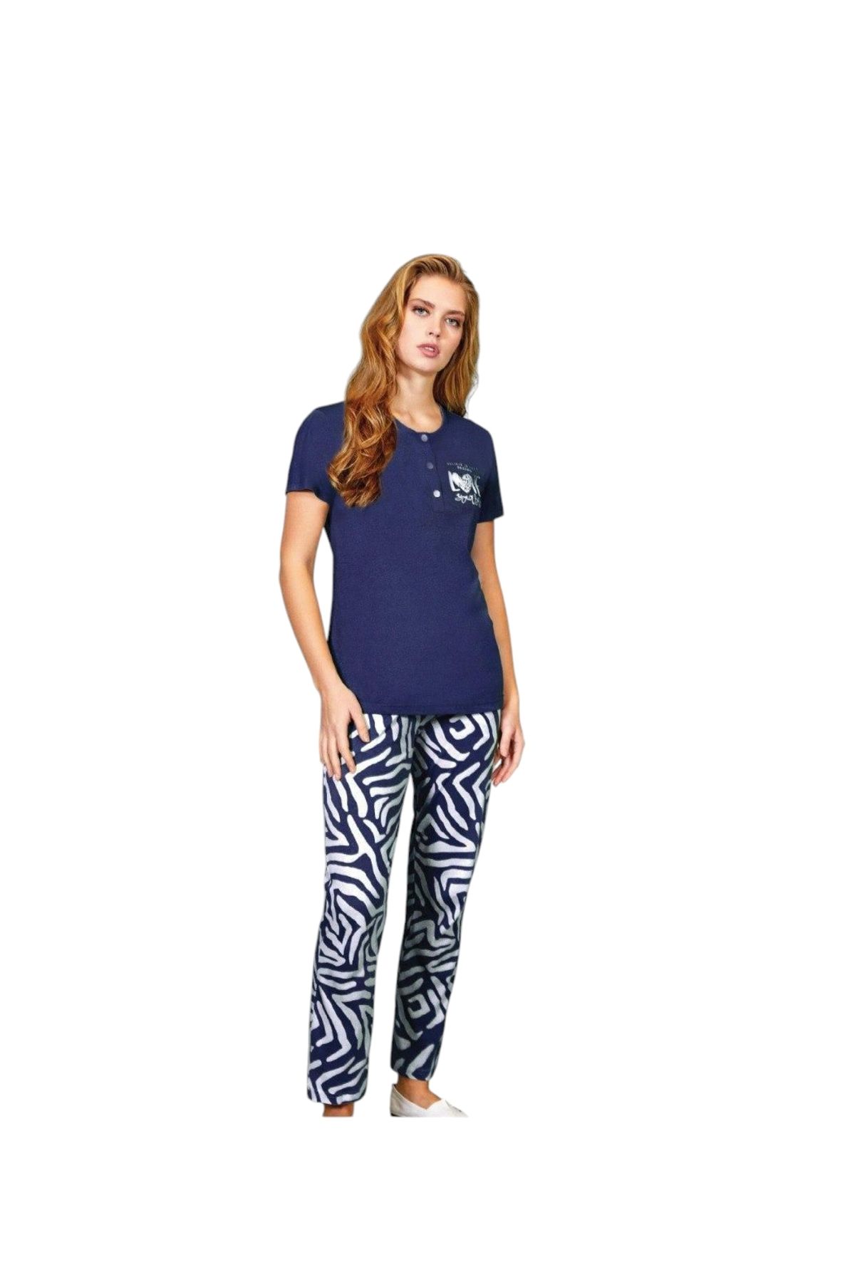 BriseGiyim LACİVERT PİJAMA TAKIMI ZEBRA DESENLİ