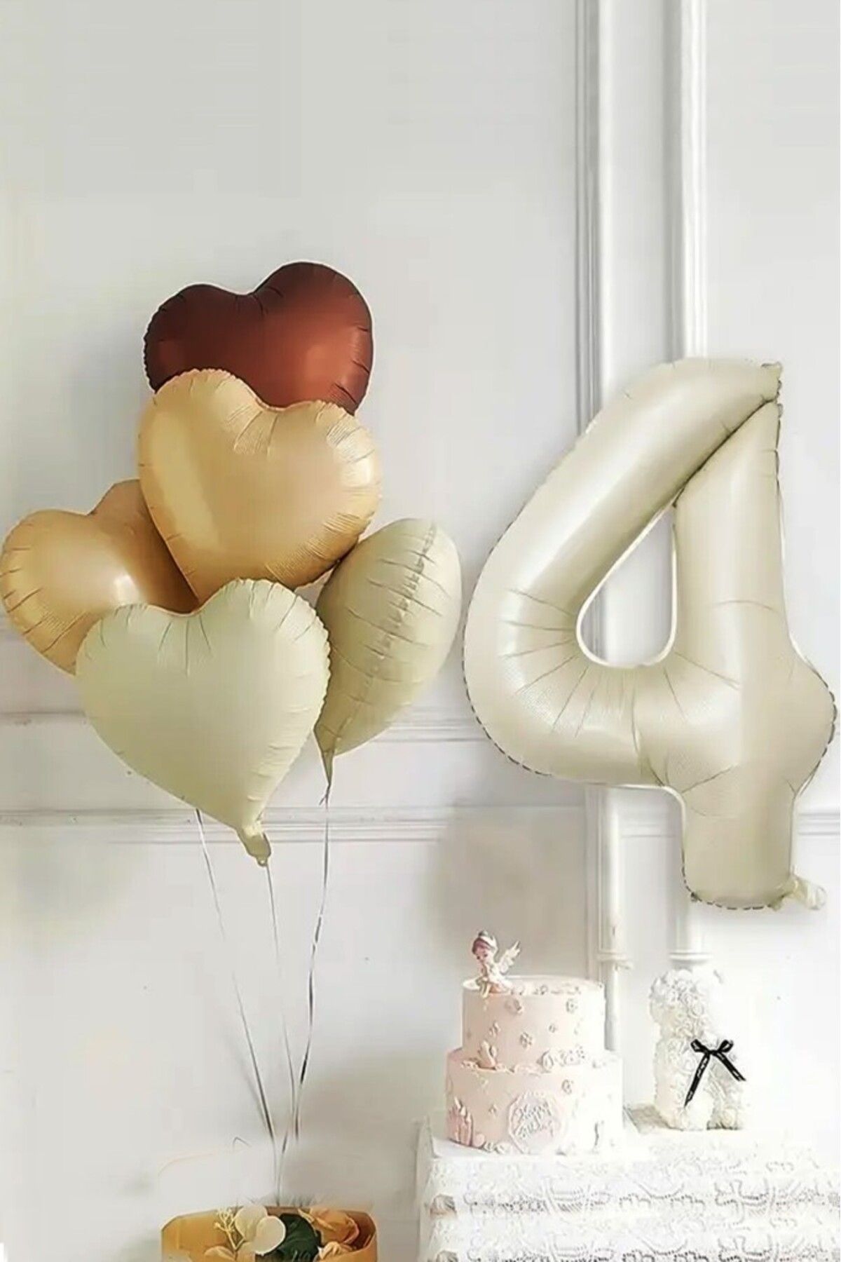 BeySüS 4 Yaş Retro Doğum Günü Balon Seti 5 Adet Kalp Balon