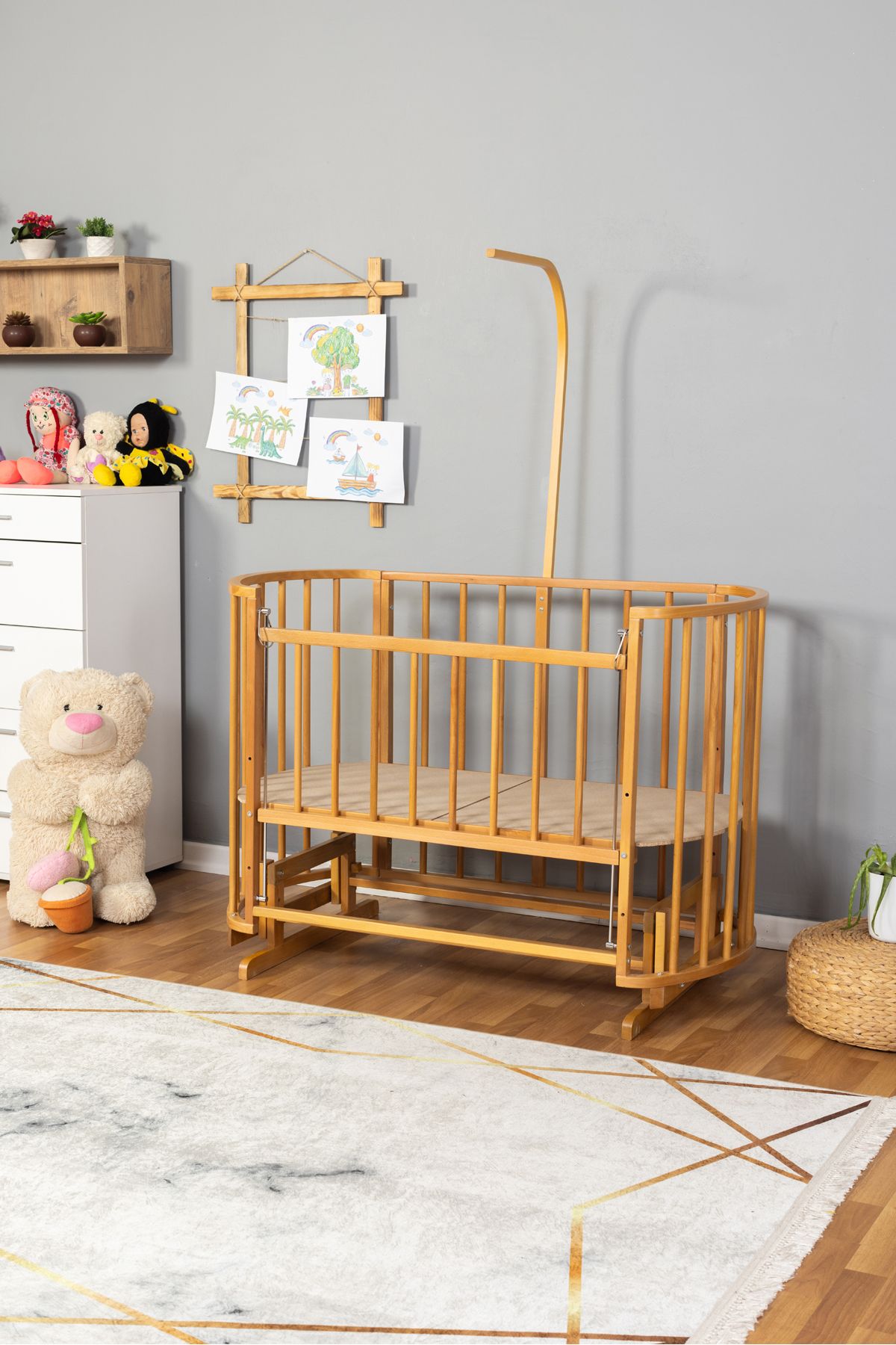 Carino Wins Ahşap Beşik Anne Yanı Yeni Doğan Papatya Doğal Bebek Beşiği UYKU SETSİZ