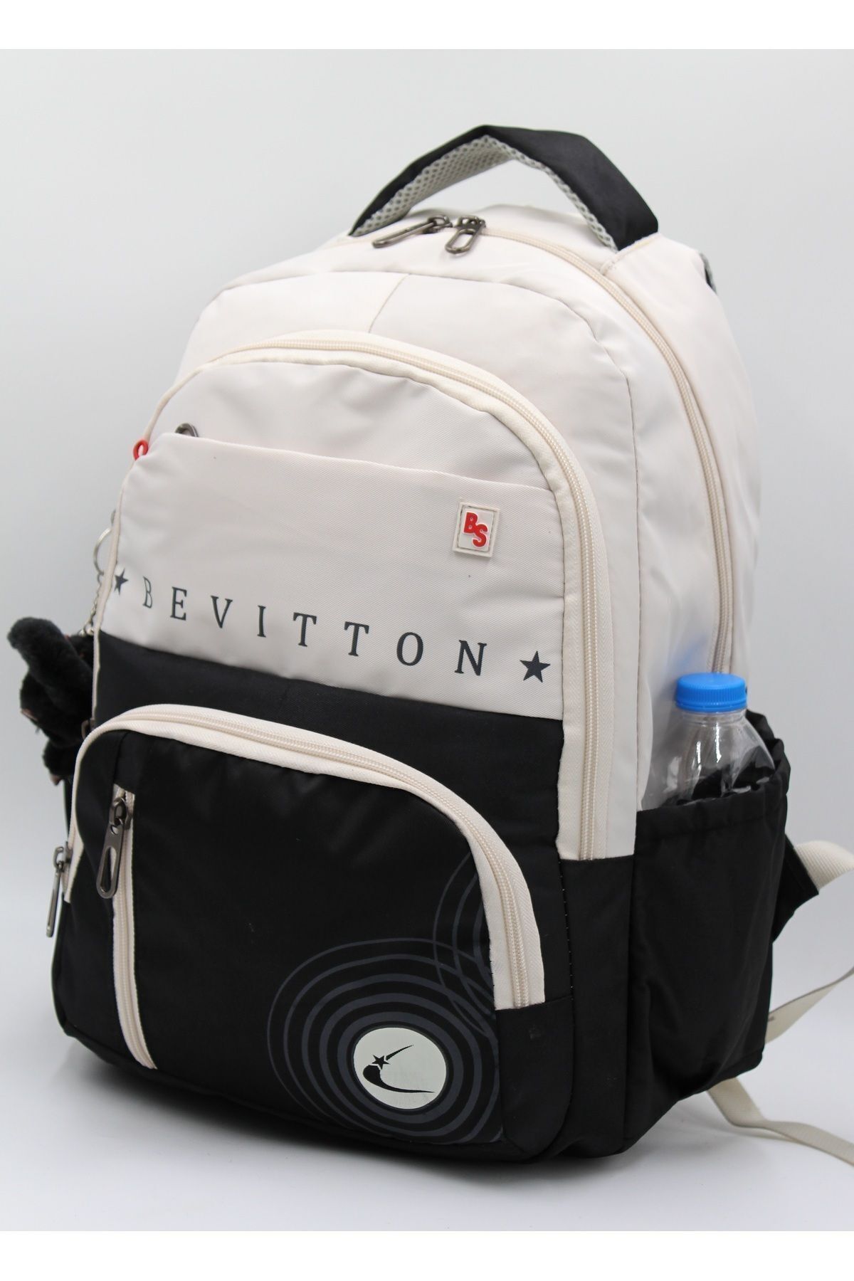 Bevitton-Bvt-34400 Water Resistant Fabric School Bag Unisex Beige-Black Daily School Backpack 4