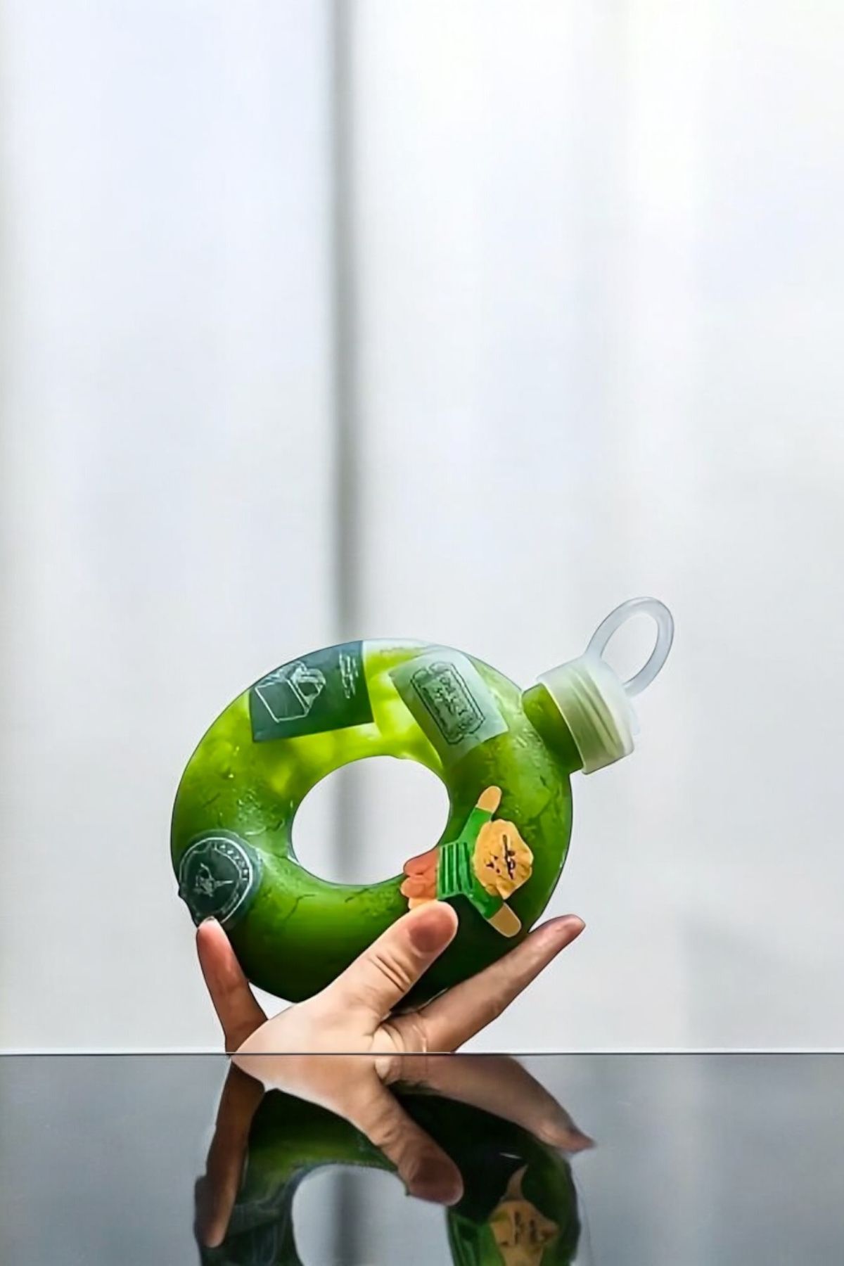 Agleam Donut Şekilli Su Şişesi - Renkli Taşınabilir Matara (350 ml) & Sticker Hediyeli