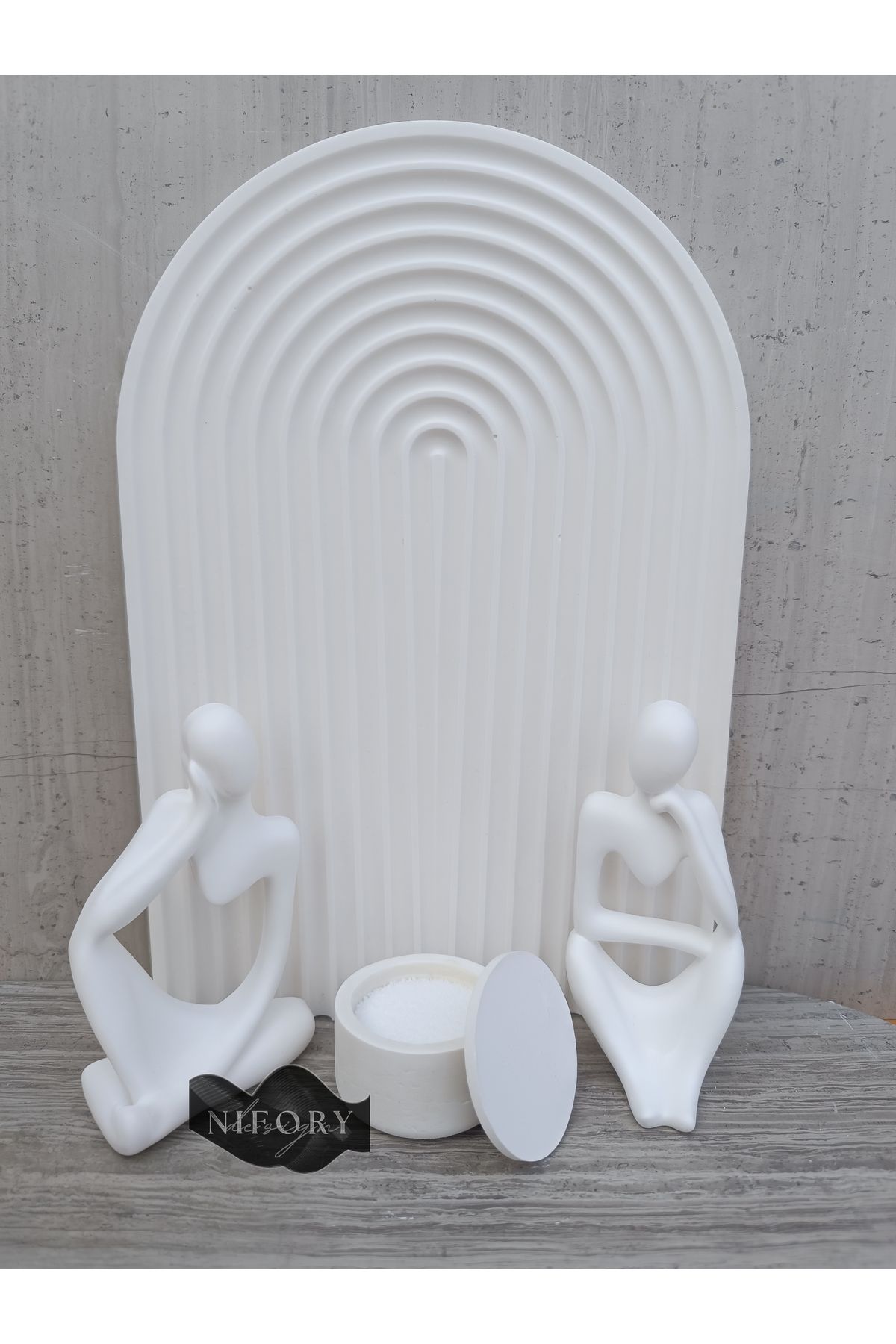 Nifory 520-N0158 Dekoratif Beton Sunum Aksesuar Set Beton Biblo Organizer Takımı Çok Amaçlı Dekoratif Set
