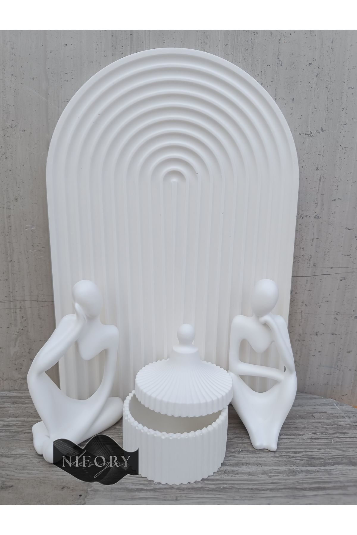 Nifory 520-N0161 Dekoratif Beton Sunum Aksesuar Set Beton Biblo Organizer Takımı Çok Amaçlı Dekoratif Set