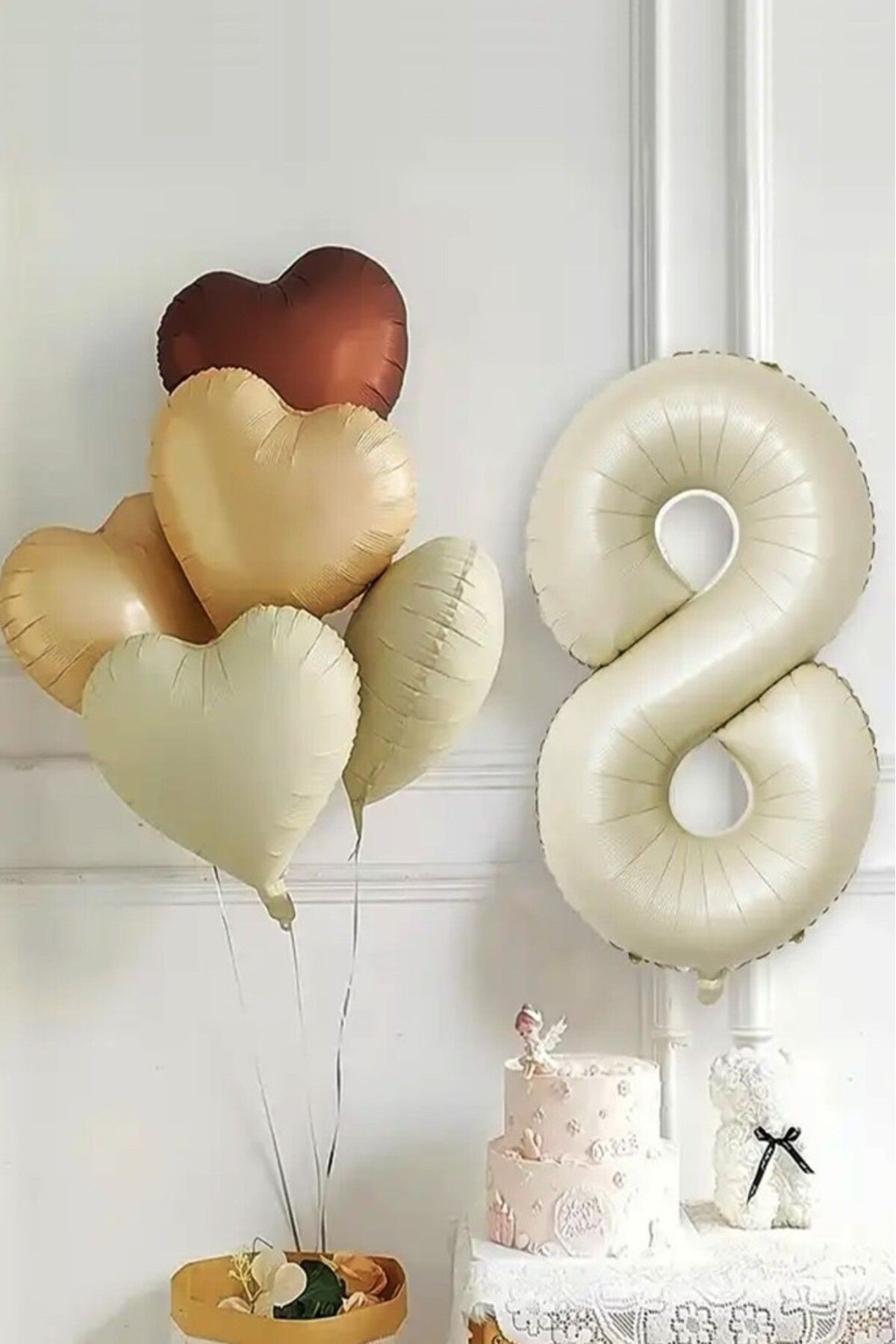 BeySüS 8 Yaş Retro Doğum Günü Balon Seti 5 Adet Kalp Balon