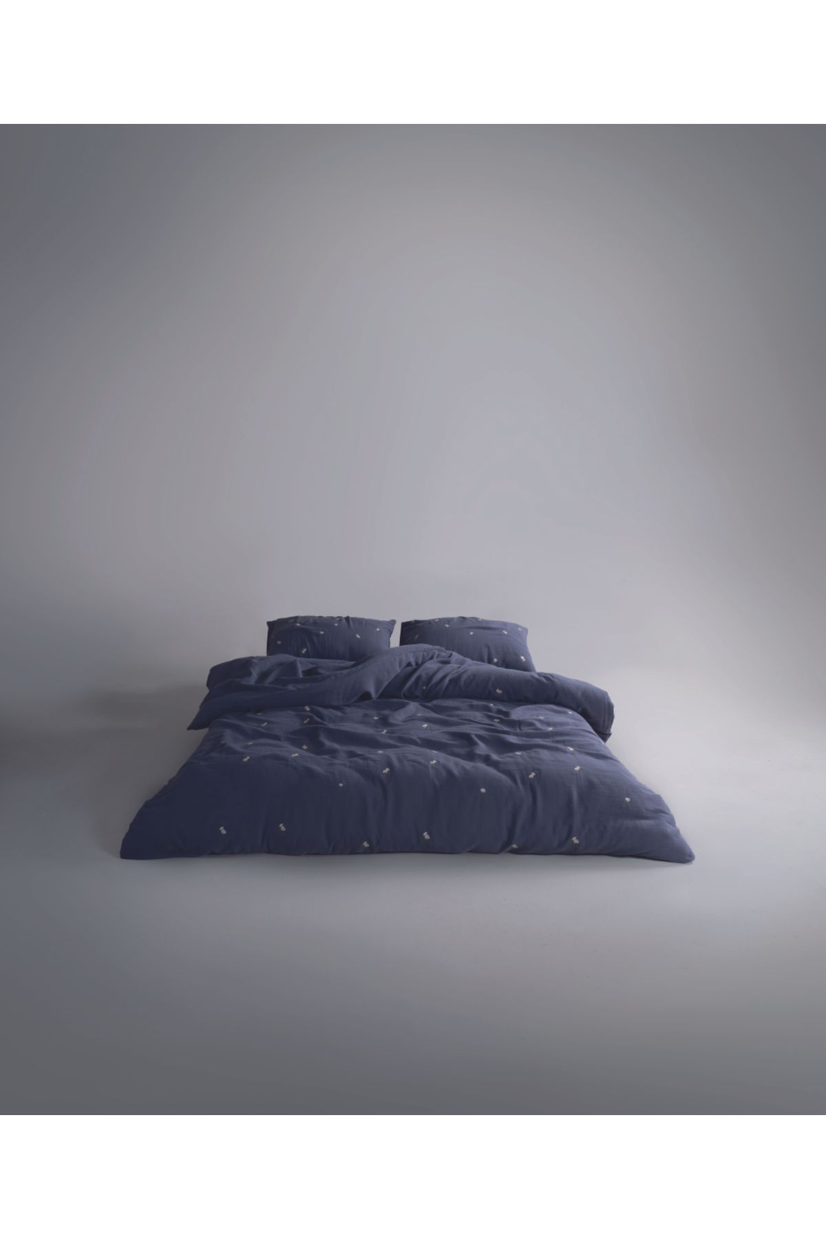 LİMASSO Printemps %100 Pamuk Yıkamalı Nakışlı Müslin Nevresim Takımı Dress Blue