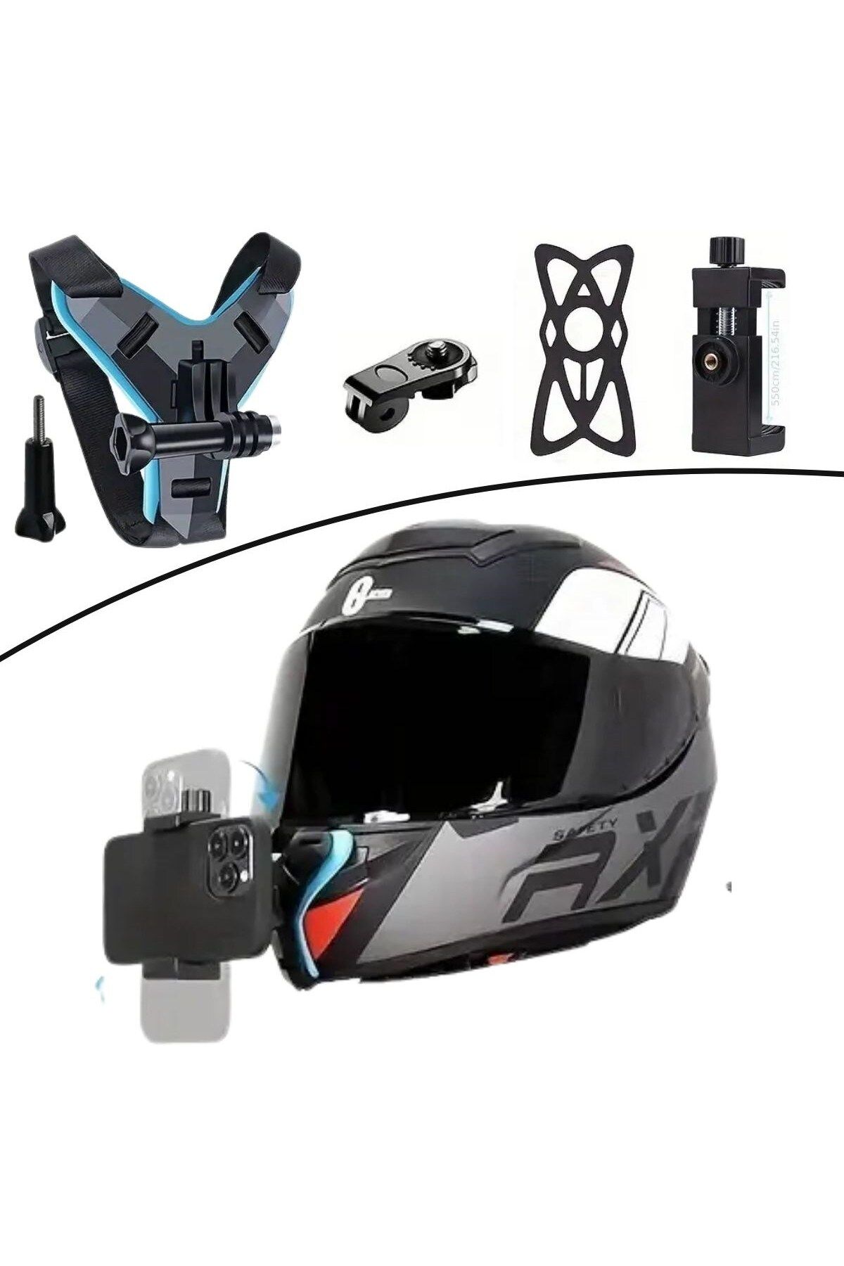alpotekno Motorsiklet Kask Önü Takılan Telefon Tutucu Aksiyon Kamerası Takılabilen Aparat