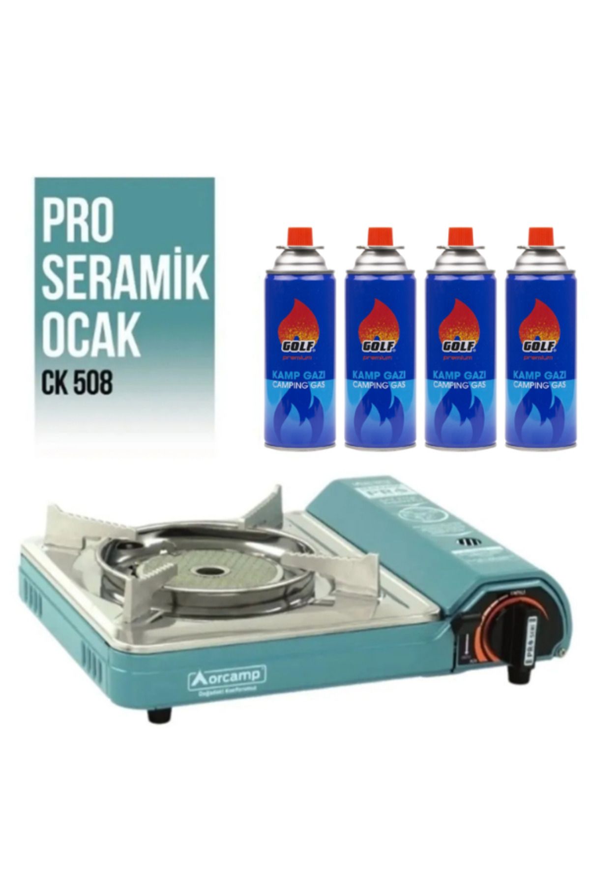 Orcamp Pro Portatif Seramik Ocak ve 4 adet Golf 227 gr Kartuş