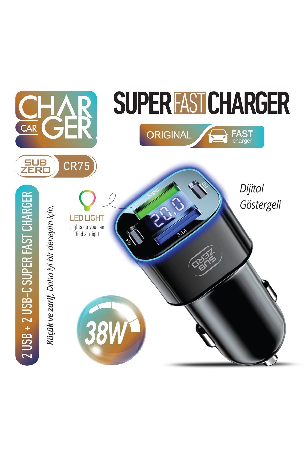 hope try Led Göstergeli Cr75 Süper Fast Araç Charger