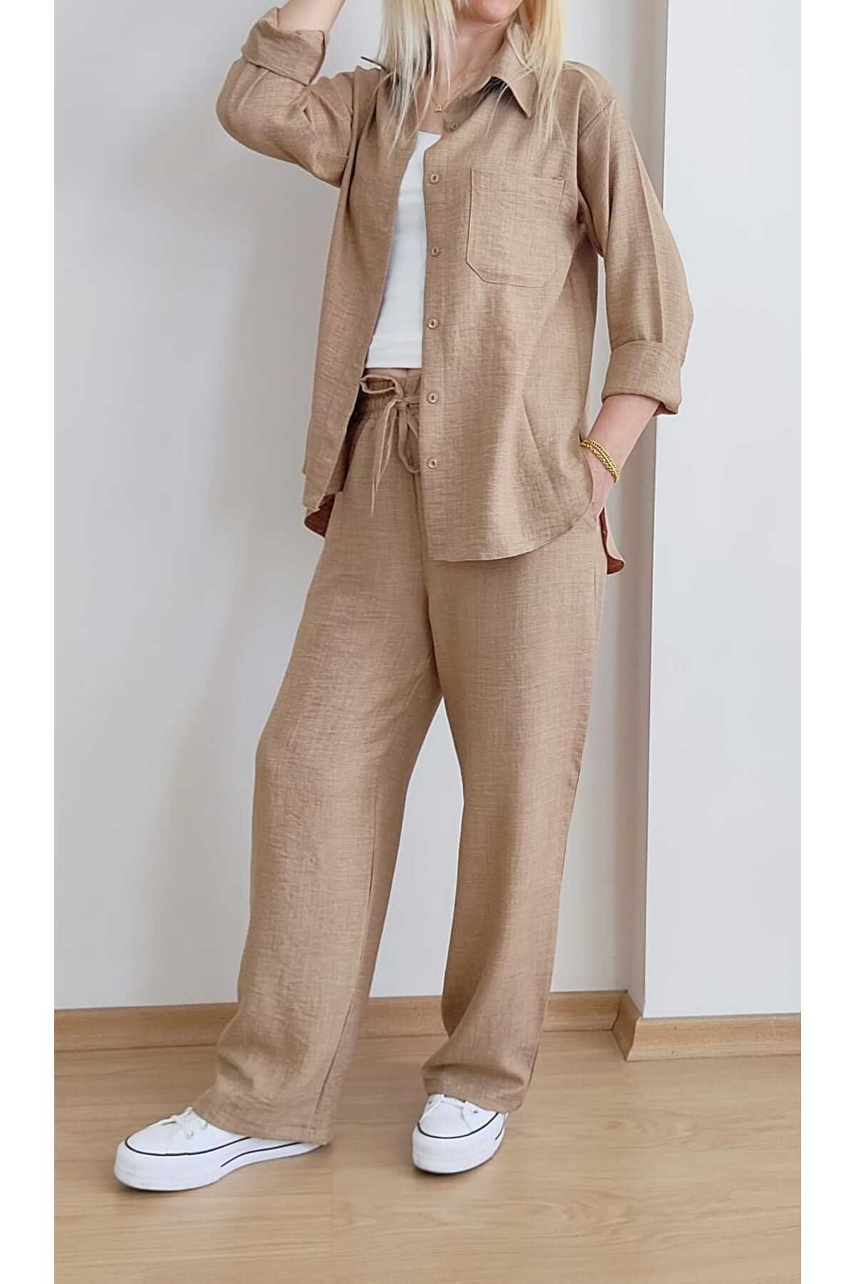 EKAY Keten Alt Üst Takım (PANTOLON BOY 100CM)