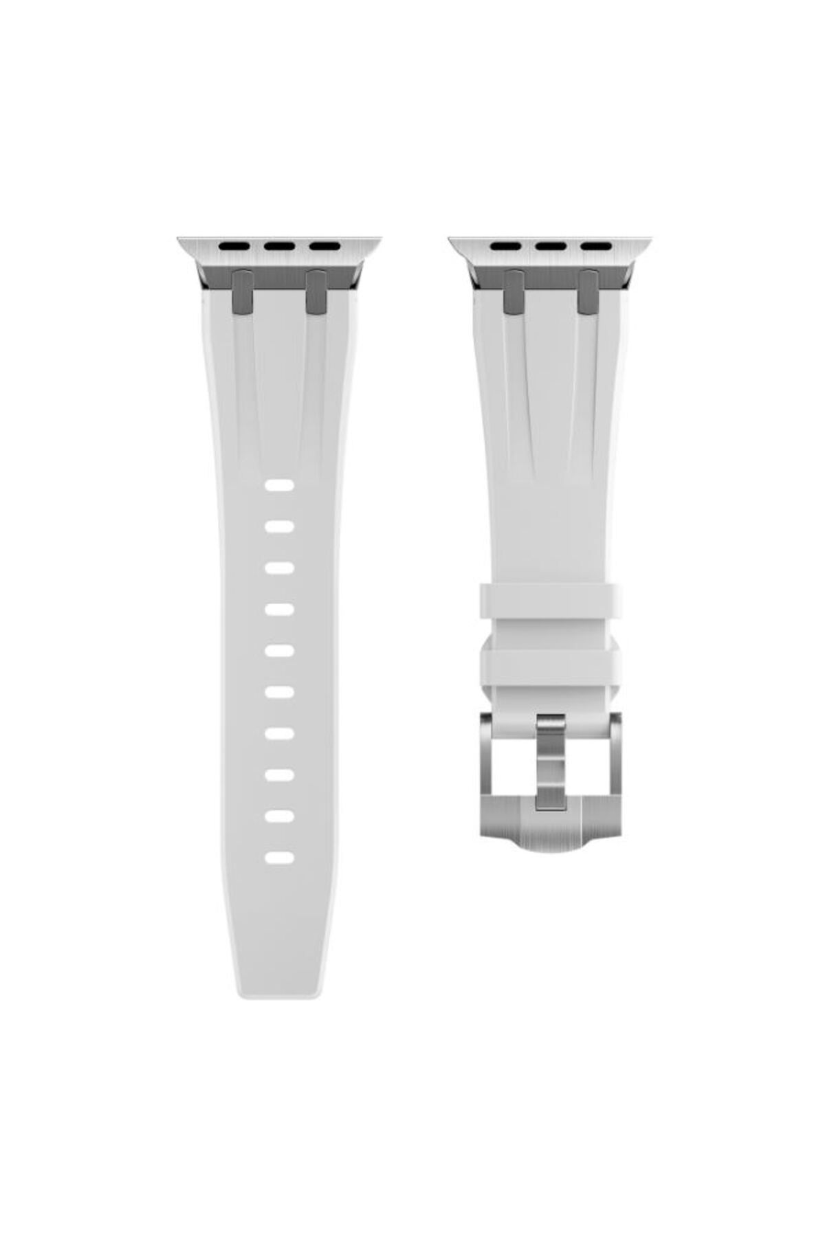 REDz Accessories-Curea flexibilă din oțel, Sport, pentru Apple Watch, reglabilă, silicon/metal, alb/argintiu - 44/45/46/49 mm 4