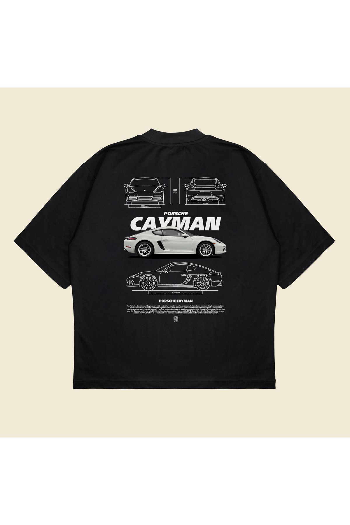 Tarzsokak Porsche Cayman Baskılı Oversize Unisex Pamuklu Nefes Alan Kalın Kumaşlı