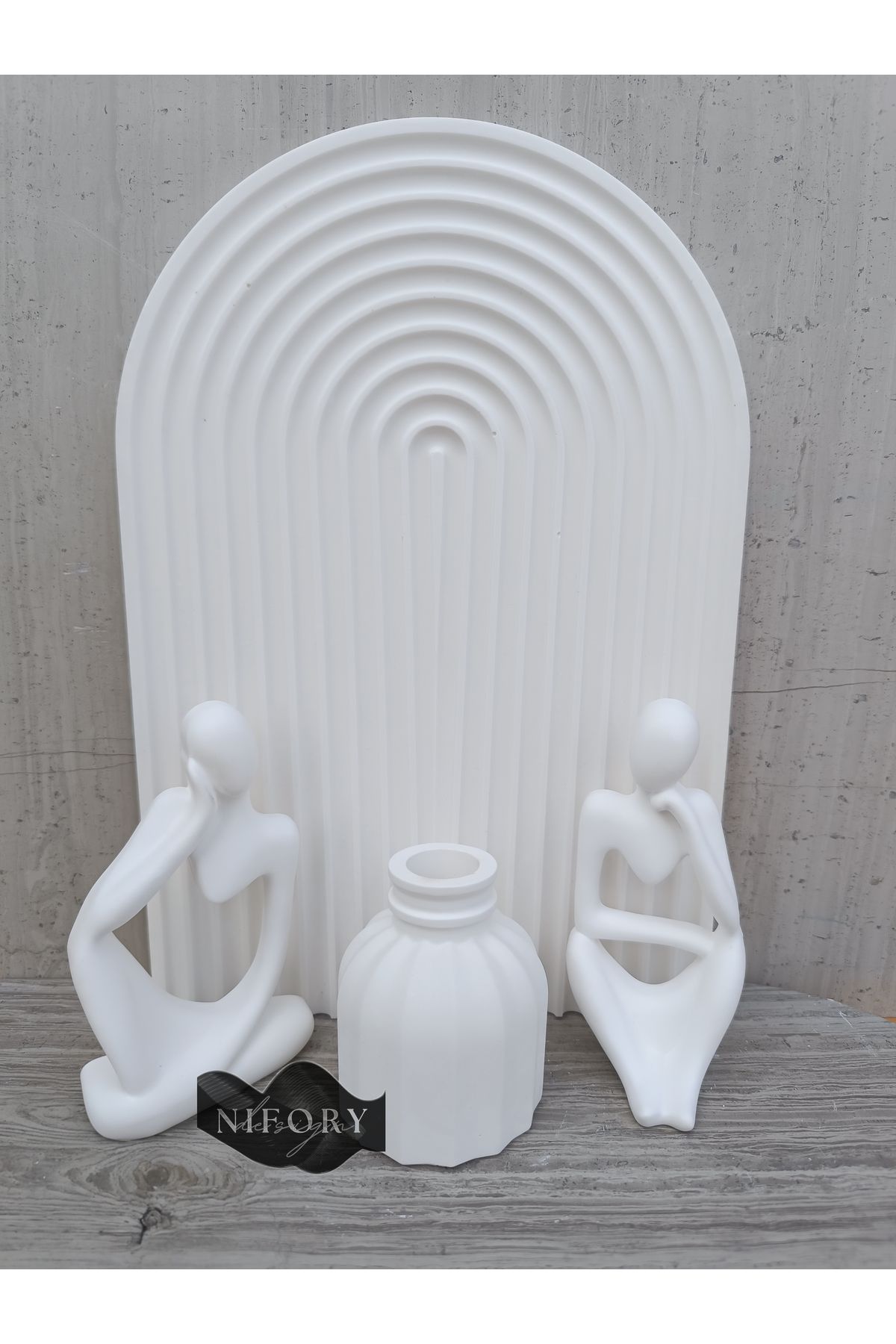 Nifory 520-N0168 Dekoratif Beton Sunum Aksesuar Set Beton Biblo Organizer Takımı Çok Amaçlı Dekoratif Set