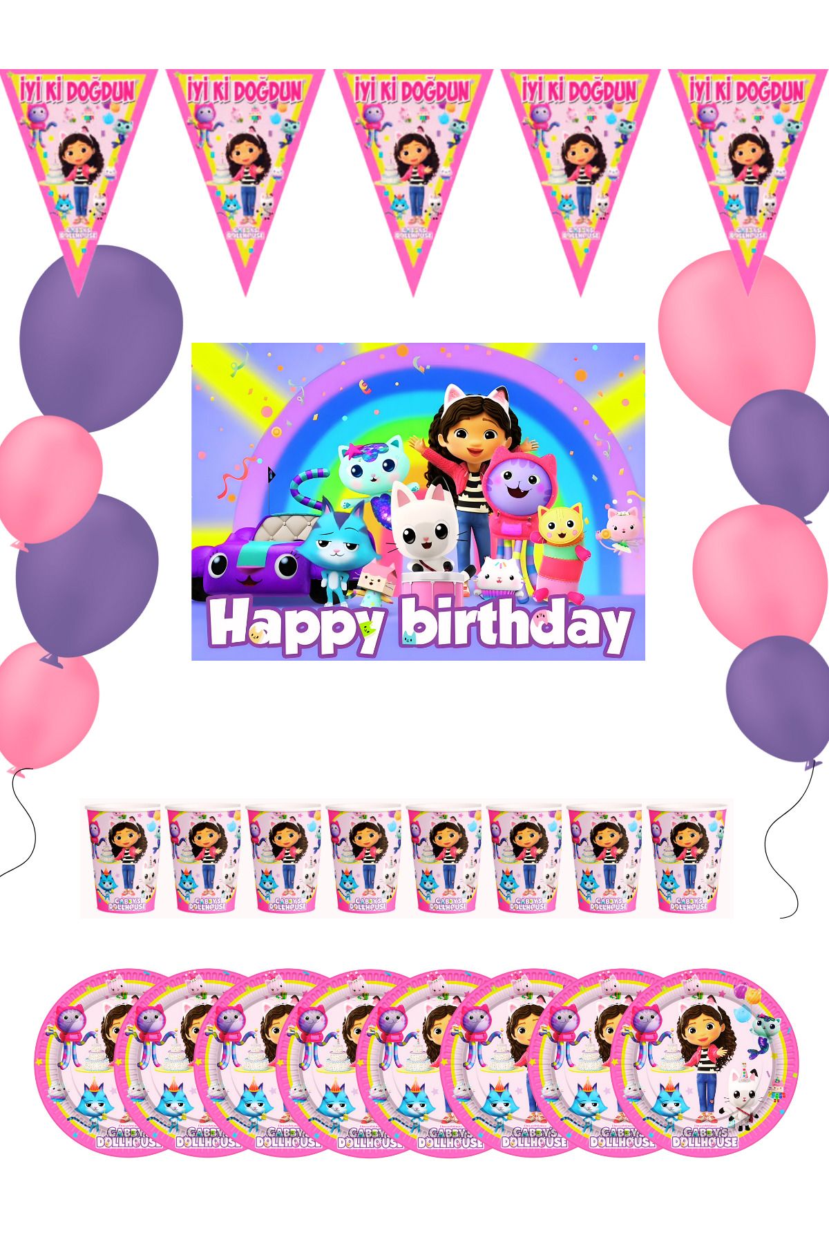 snowparty Gaby's Dollhouse Gabbynin Hayal Evi Bayraklı Ve Afişli Doğum Günü Parti Süsleri Seti