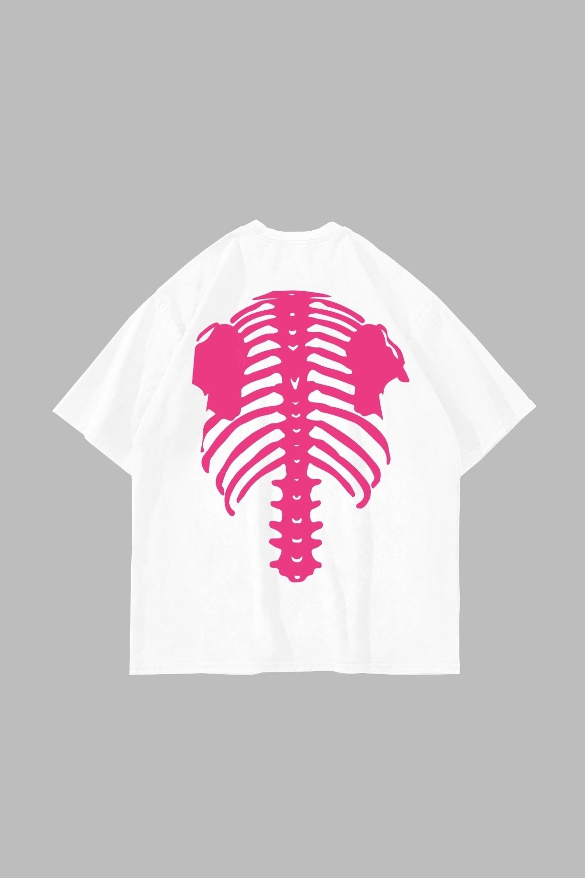 Tarzsokak Pink Ribcage Baskılı Oversize Unisex Beyaz