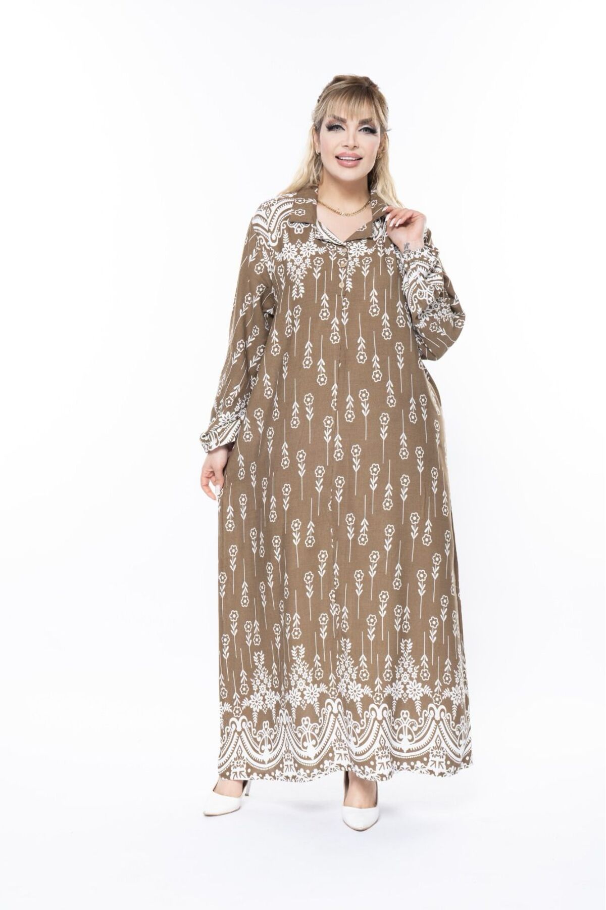mervemoda-Women's Long Sleeve Summer Plus Size Dress 5