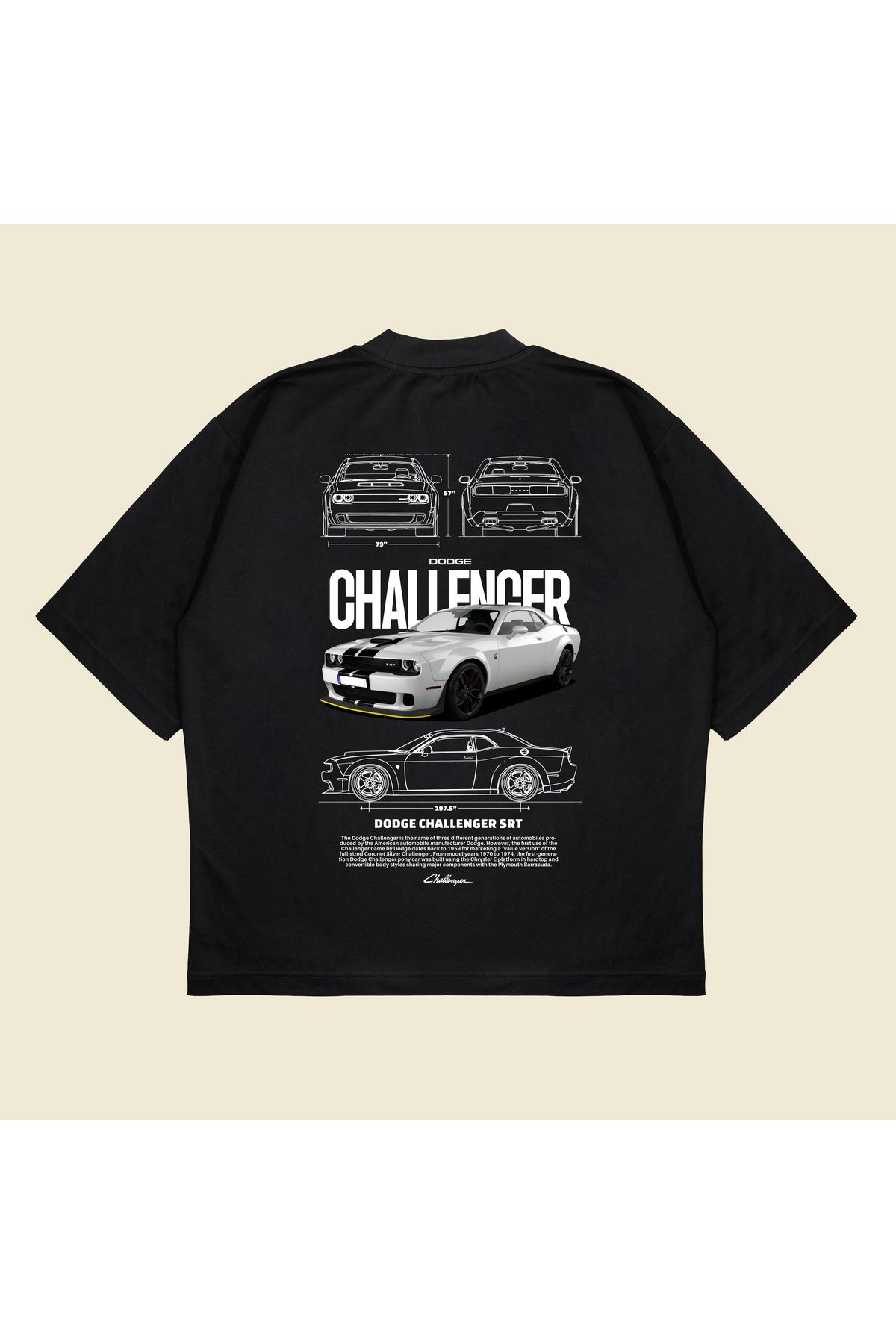 Tarzsokak Dodge Challenger Baskılı Oversize Unisex Pamuklu Nefes Alan Kalın Kumaşlı